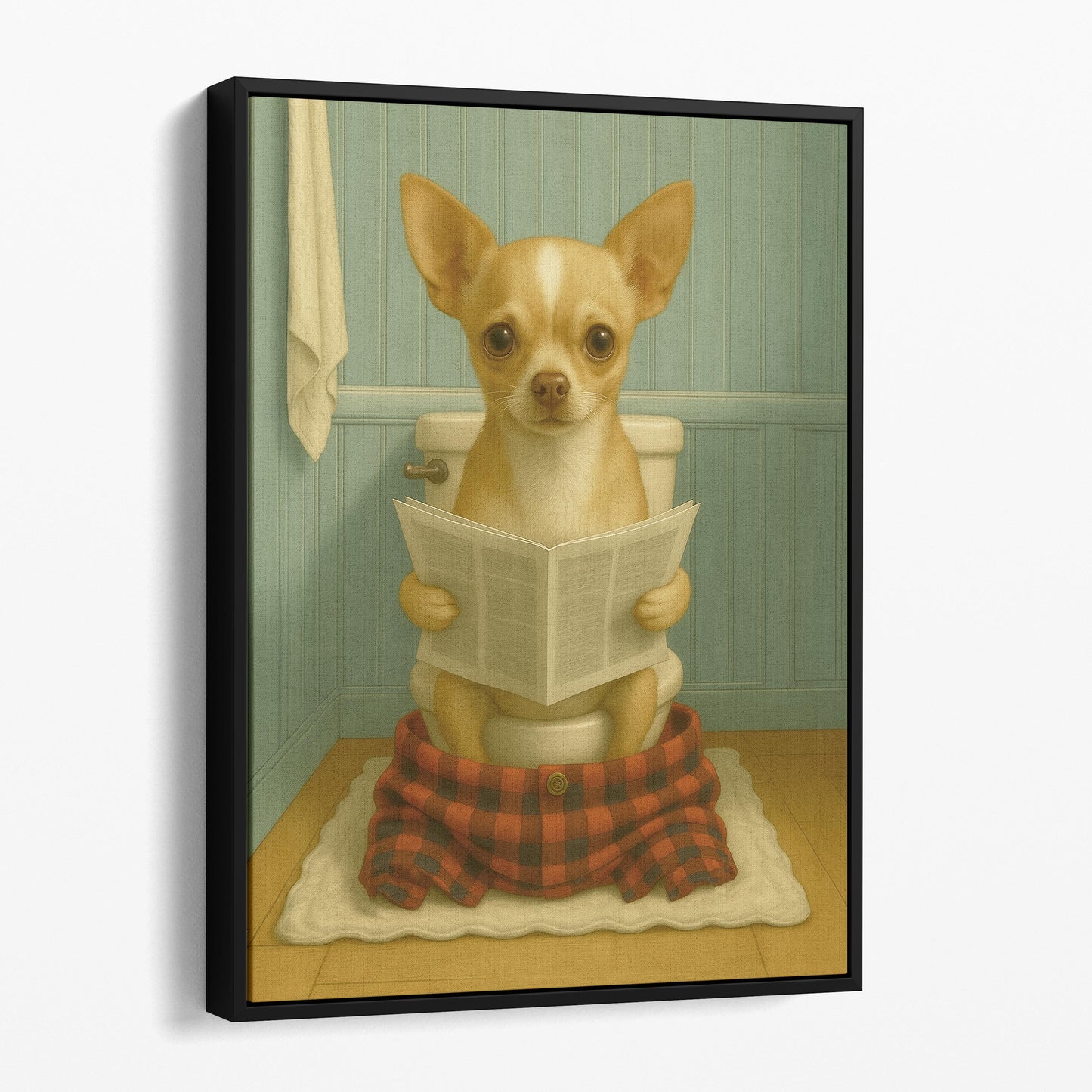 Chihuahua Dog Reading The Newspaper On The Toilet