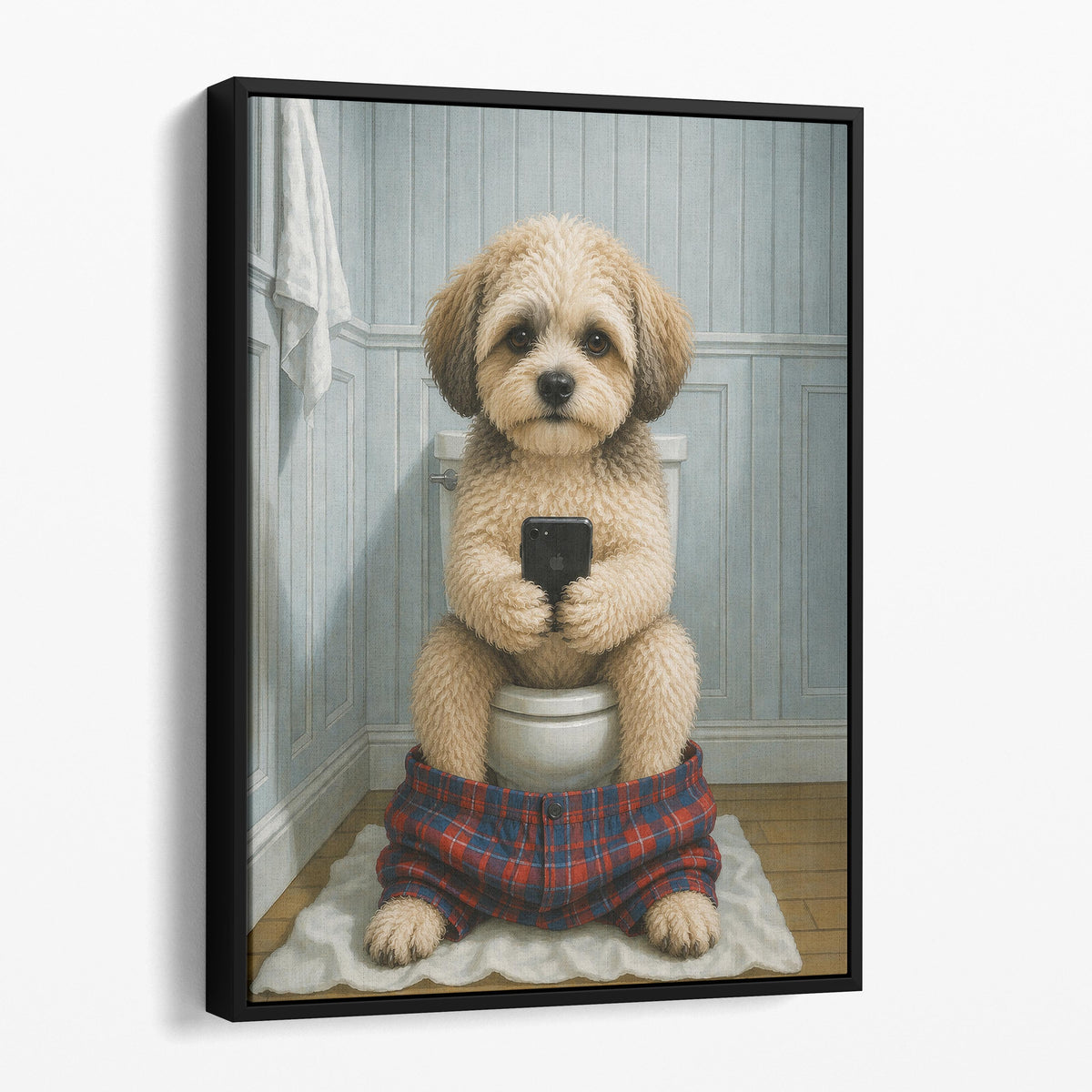 Shih-Poo Dog On The Phone On The Toilet