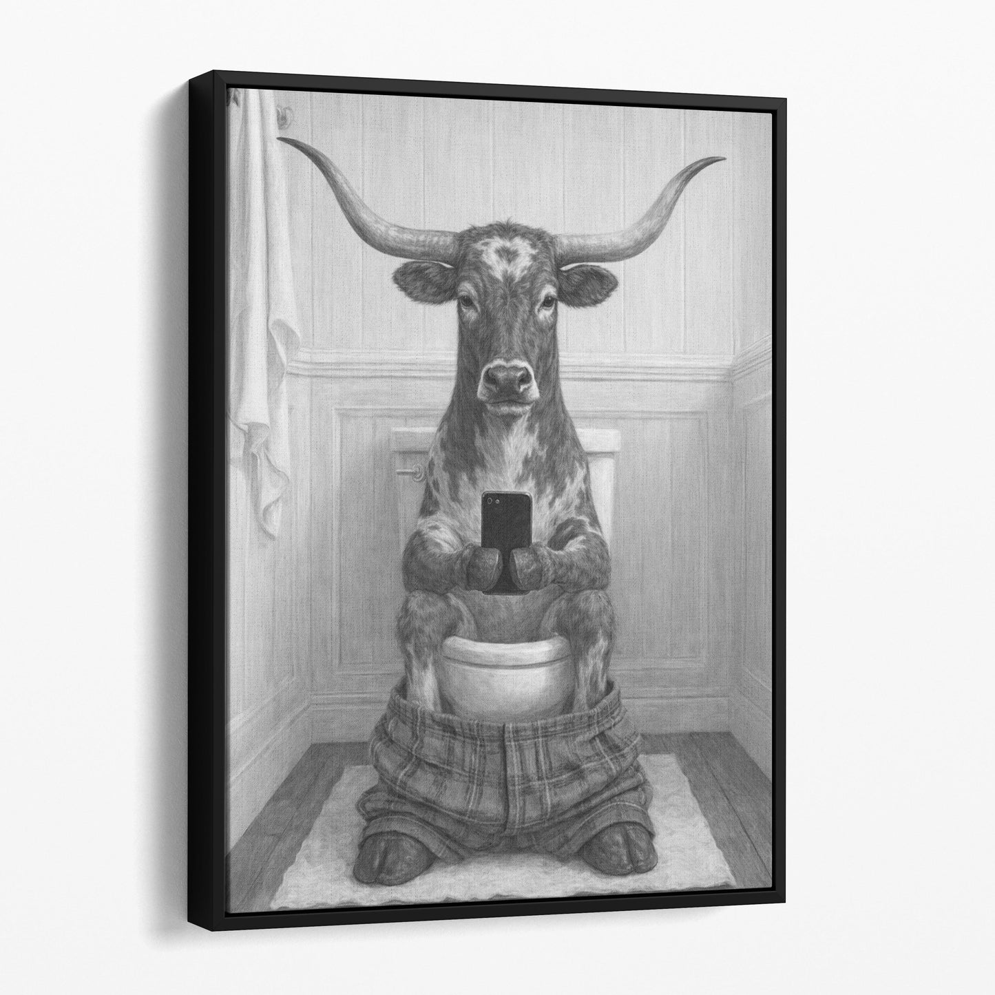 Texas Longhorn On The Phone On The Toilet
