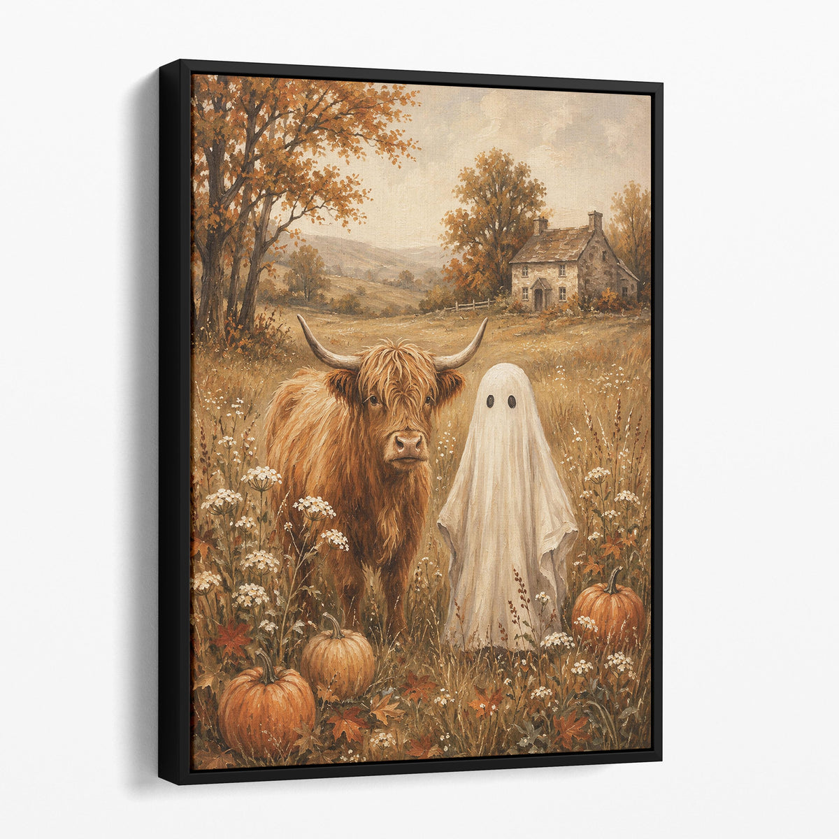 Highland Cow and Ghost in Autumn Meadow