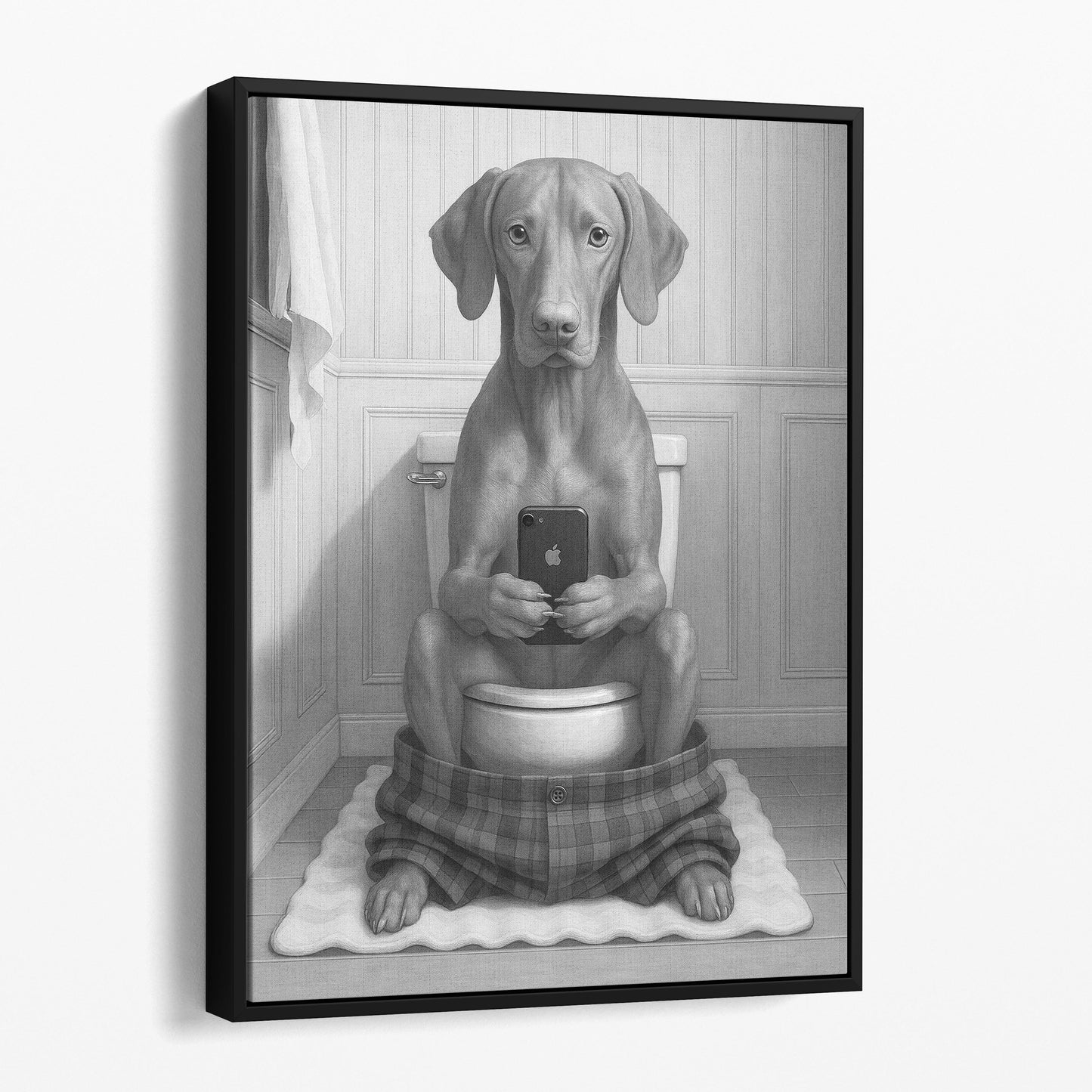 Vizsla Dog On The Phone On The Toilet