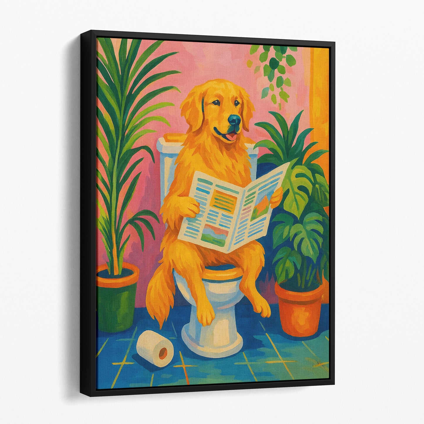 Golden Retriever Reading The Newspaper On The Toilet Henri Matisse