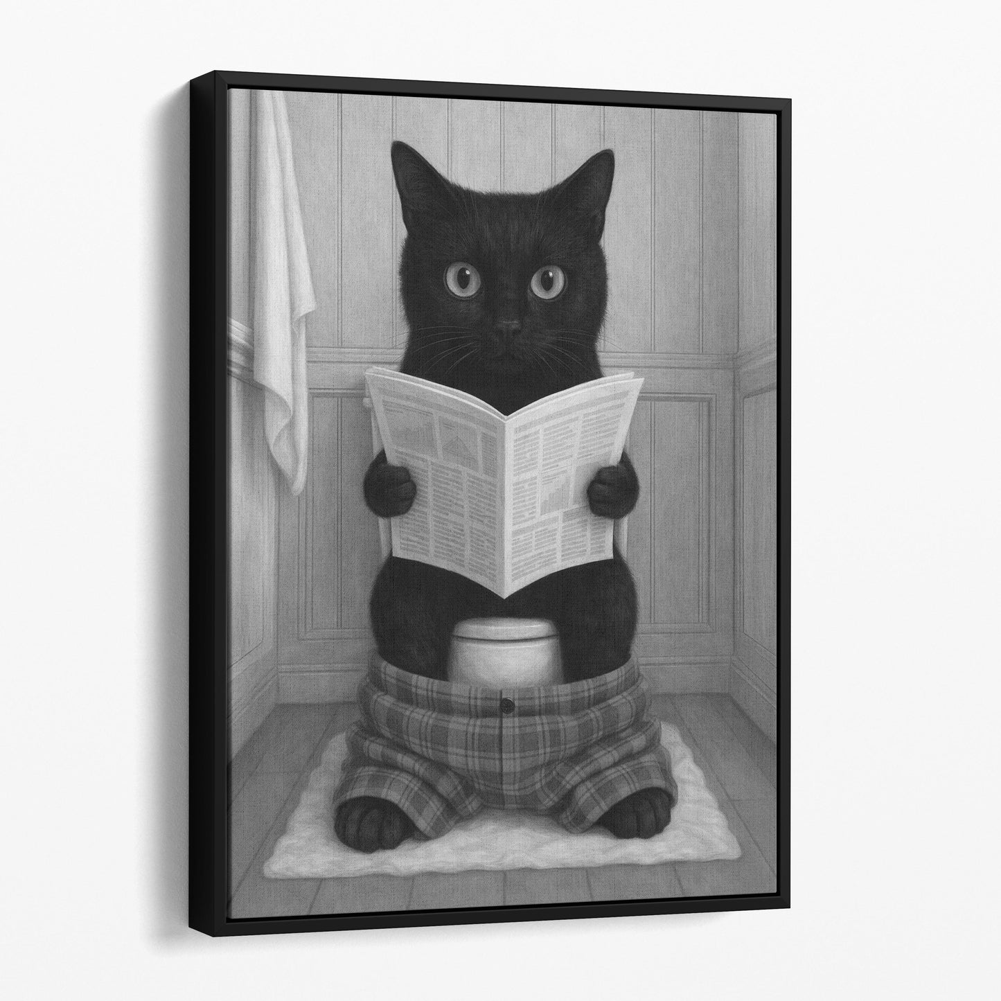 Black Cat Reading The Newspaper On The Toilet