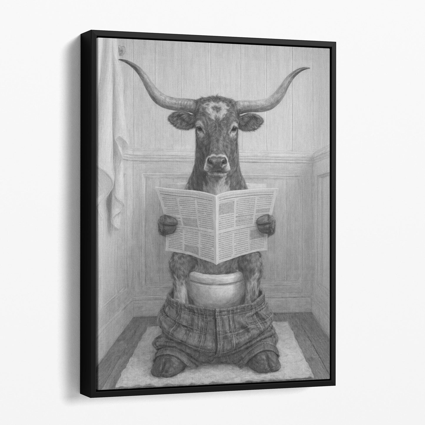 Texas Longhorn Reading The Newspaper On The Toilet