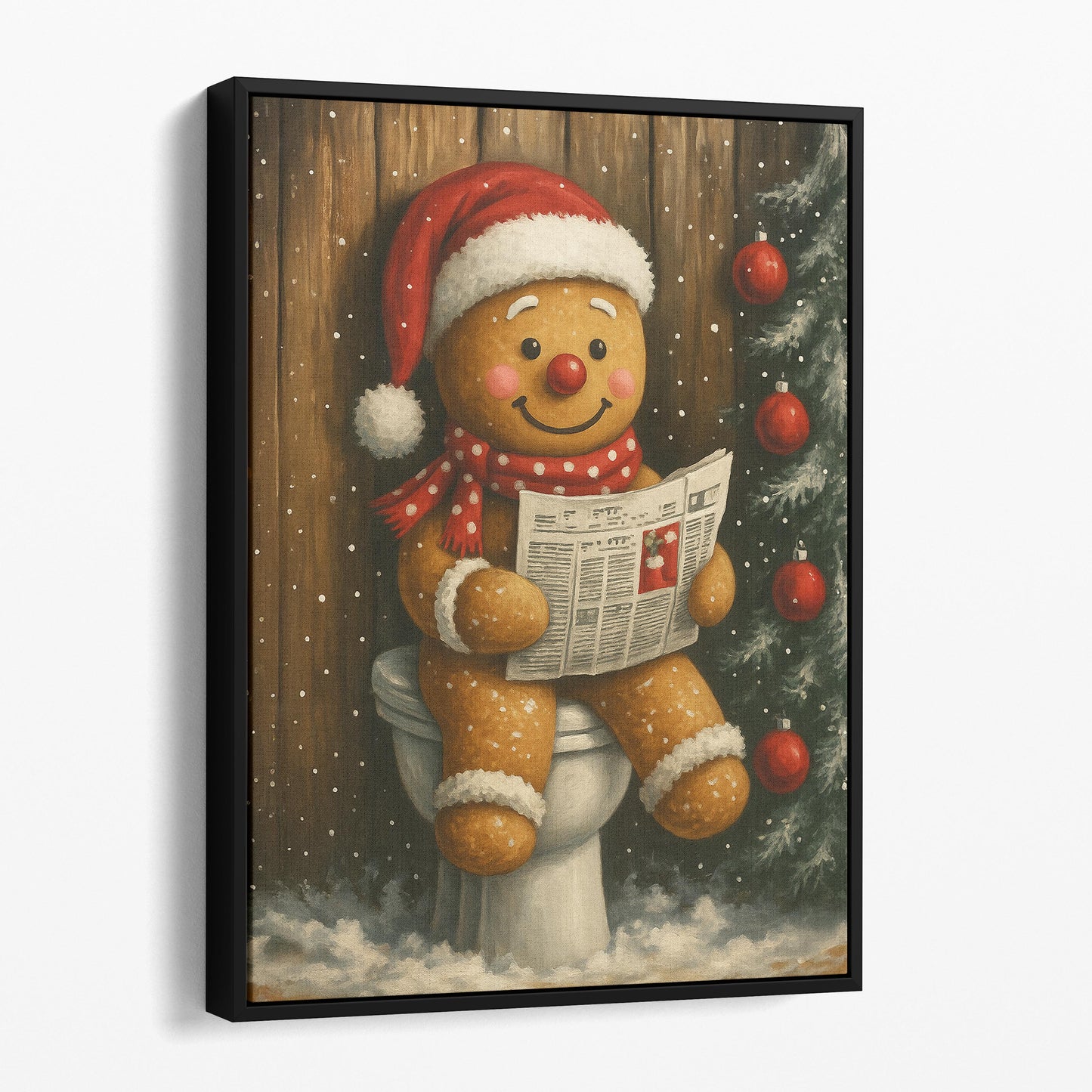 Christmas Gingerbread Man Reading The Newspaper On The Toilet