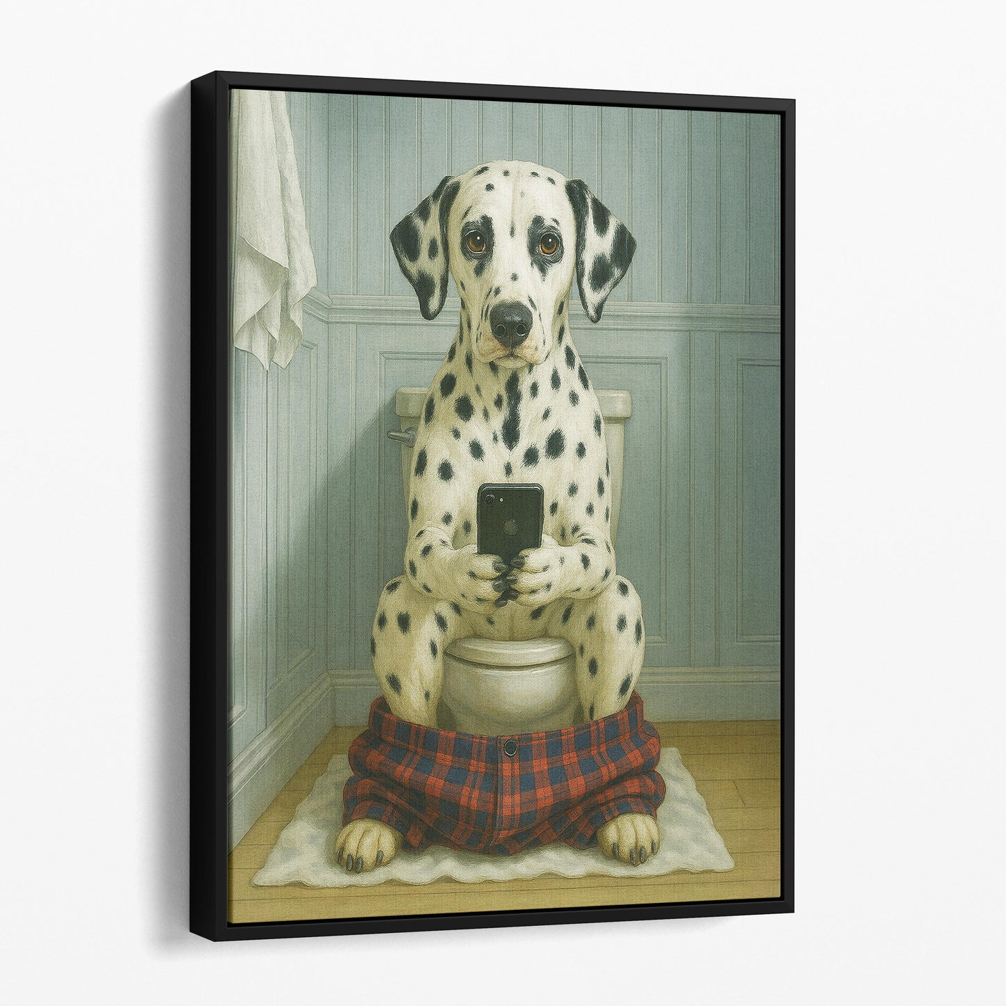 Dalmatian Dog On The Phone On The Toilet