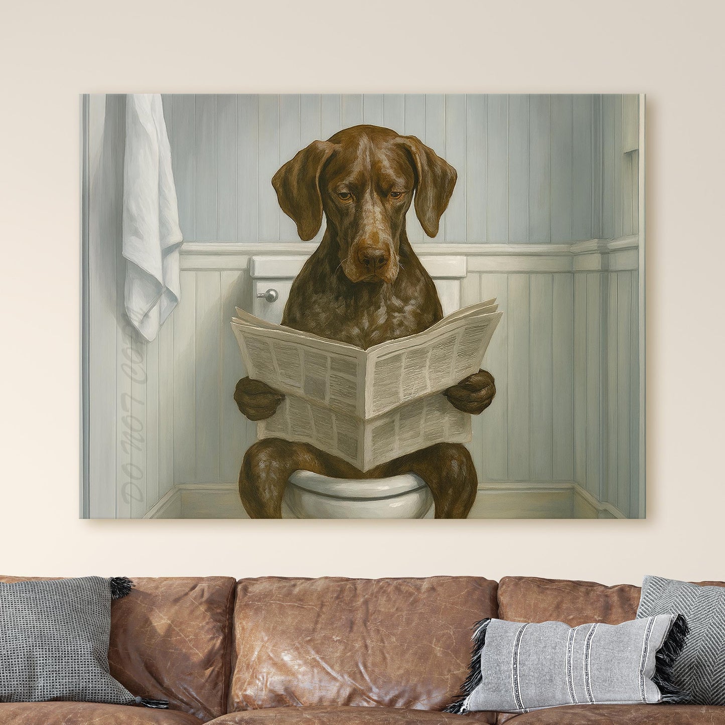 German Shorthaired Pointer Dog Reading The Newspaper On The Toilet