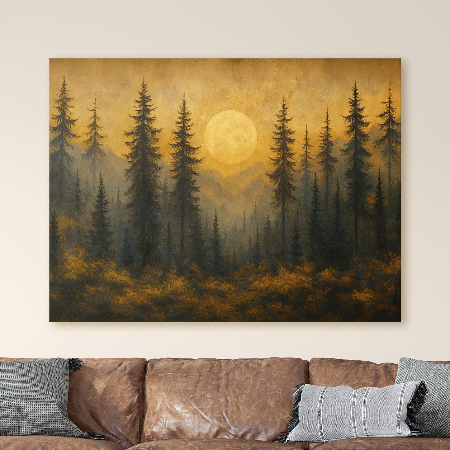 Full Moon Over Pine Forest Abstract