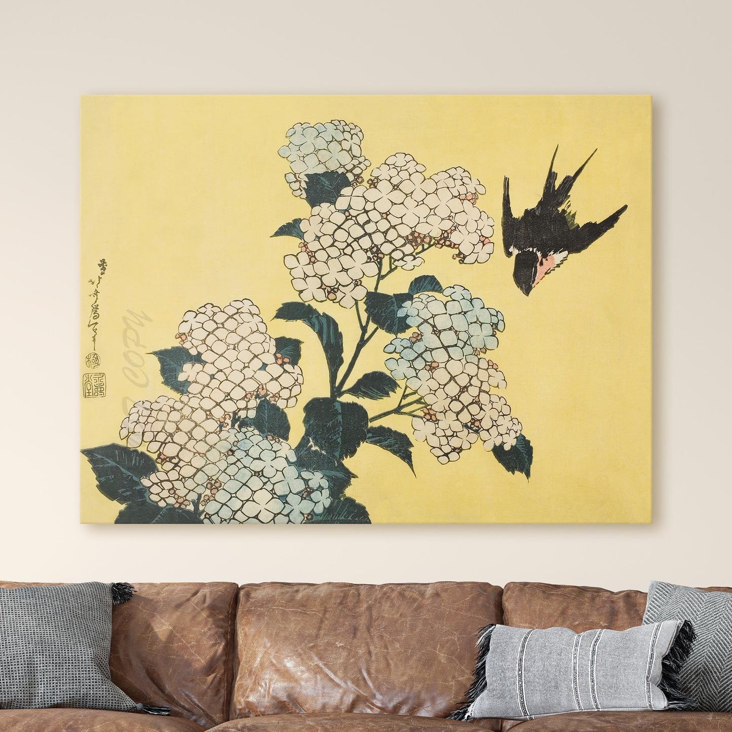 Hydrangea and Swallow 1833 by Hokusai