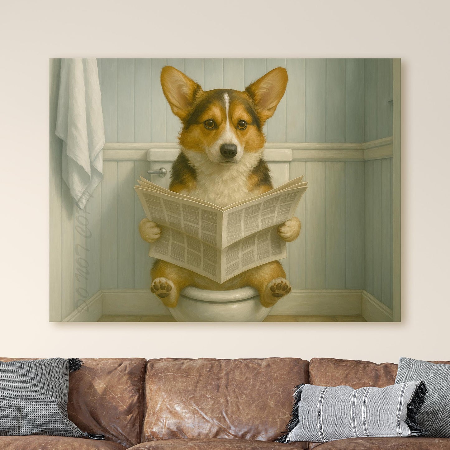 Corgi Dog On The Toilet Reading The Newspaper