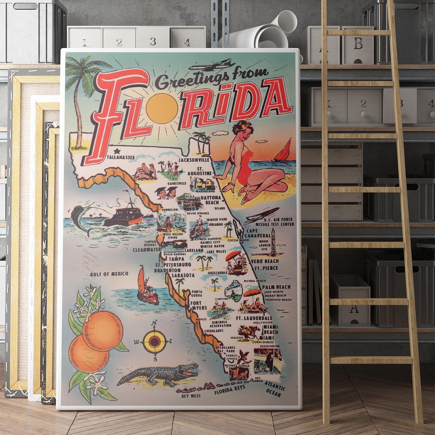 Greetings from Florida Vintage Travel Poster