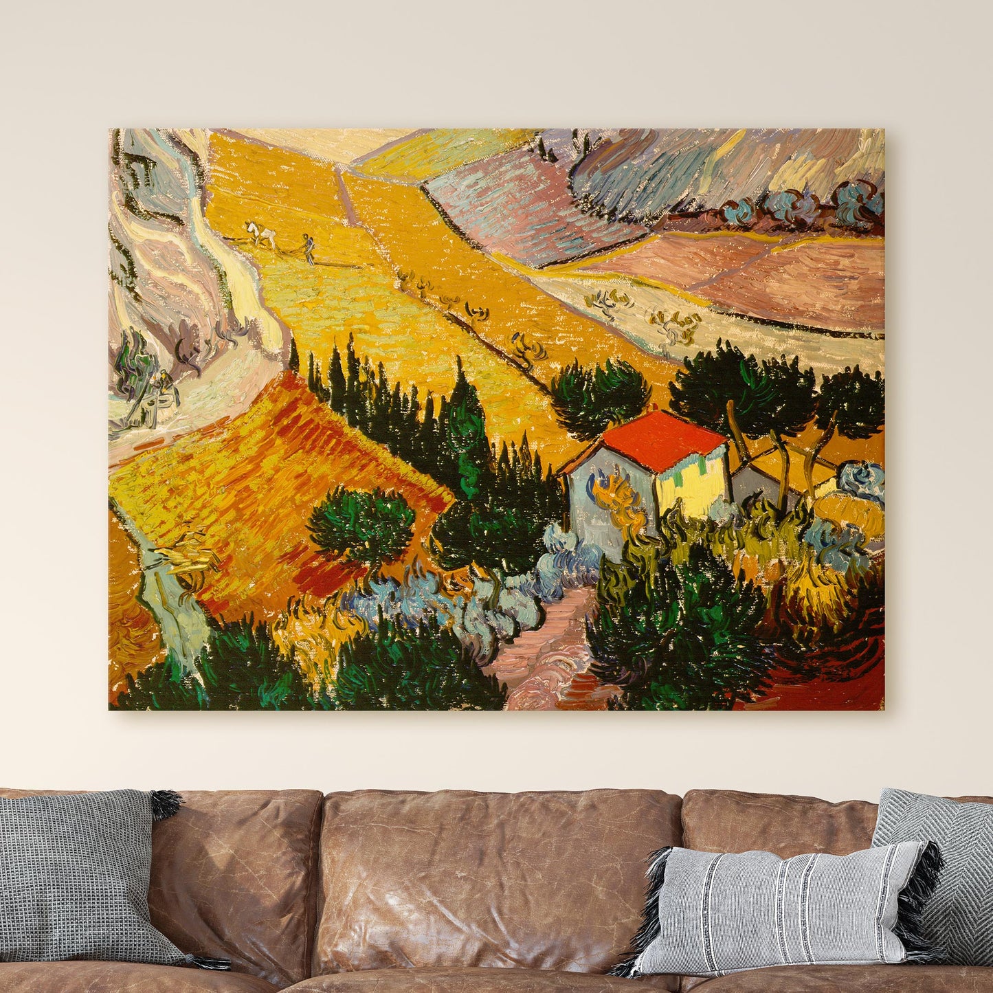 Landscape with House and Ploughman, 1889 by Van Gogh