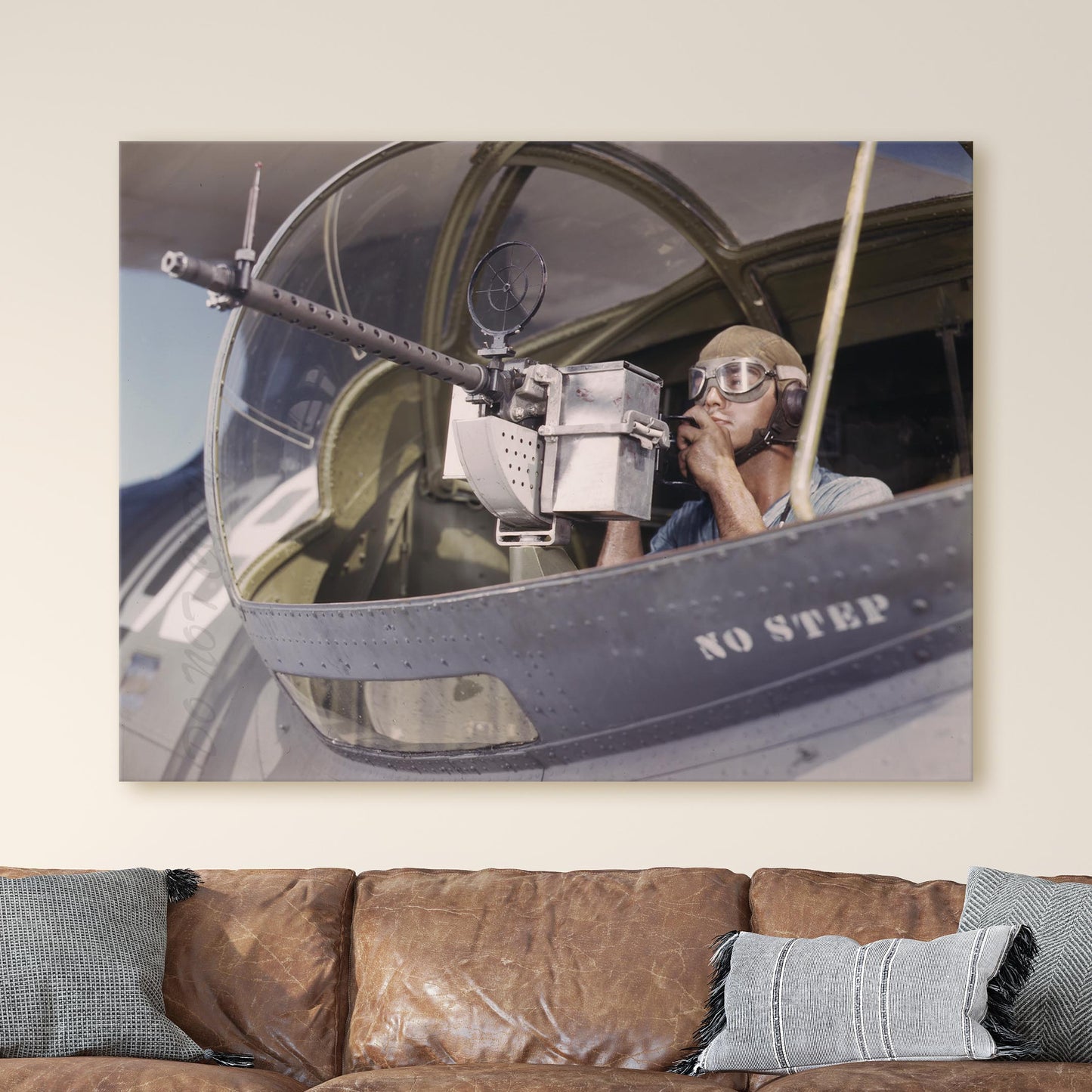 Aiming Machine Gun On American Warplane, World War Two