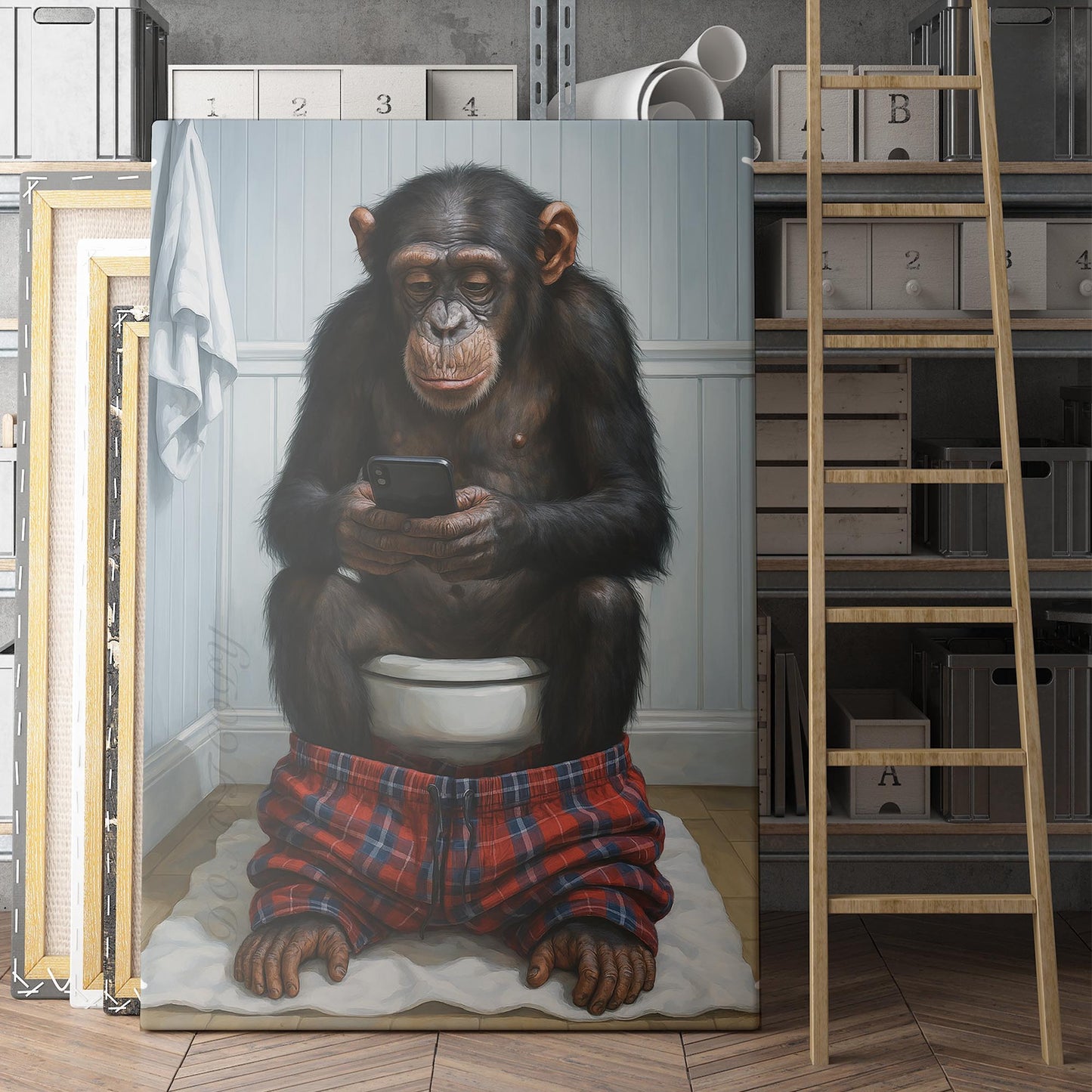 Monkey On The Phone On The Toilet