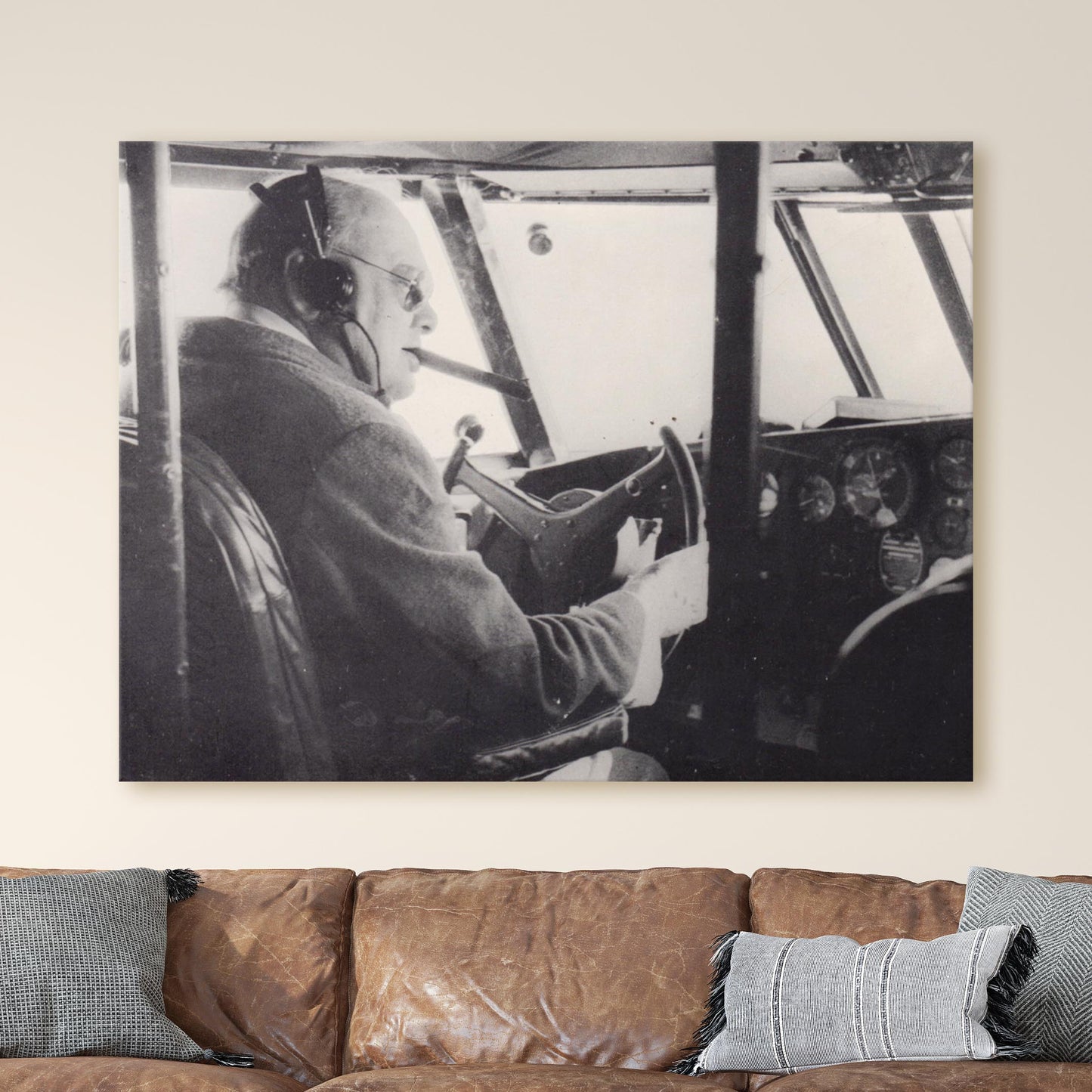 Winston Churchill Smoking A Cigar Flying An Airplane, World War Two