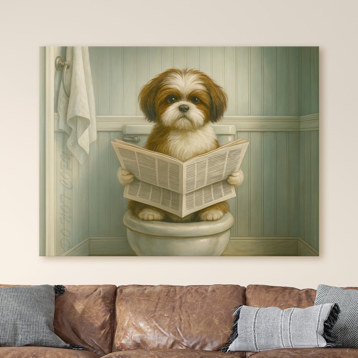 Shih Tzu Reading The Newspaper On The Toilet