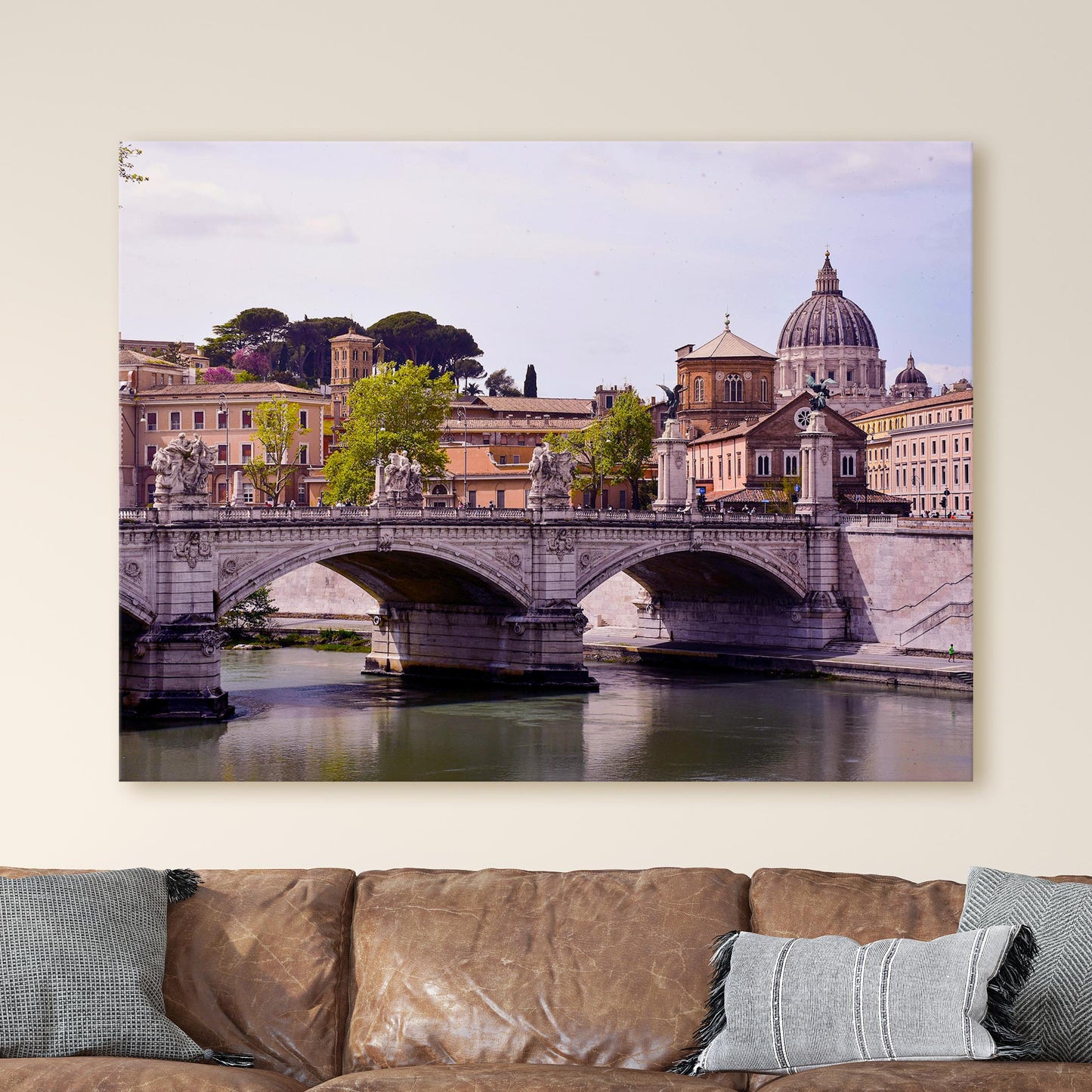 Ponte Vittorio Emanuele II Bridge Over Tiber River With St. Peters Basilica, Rome