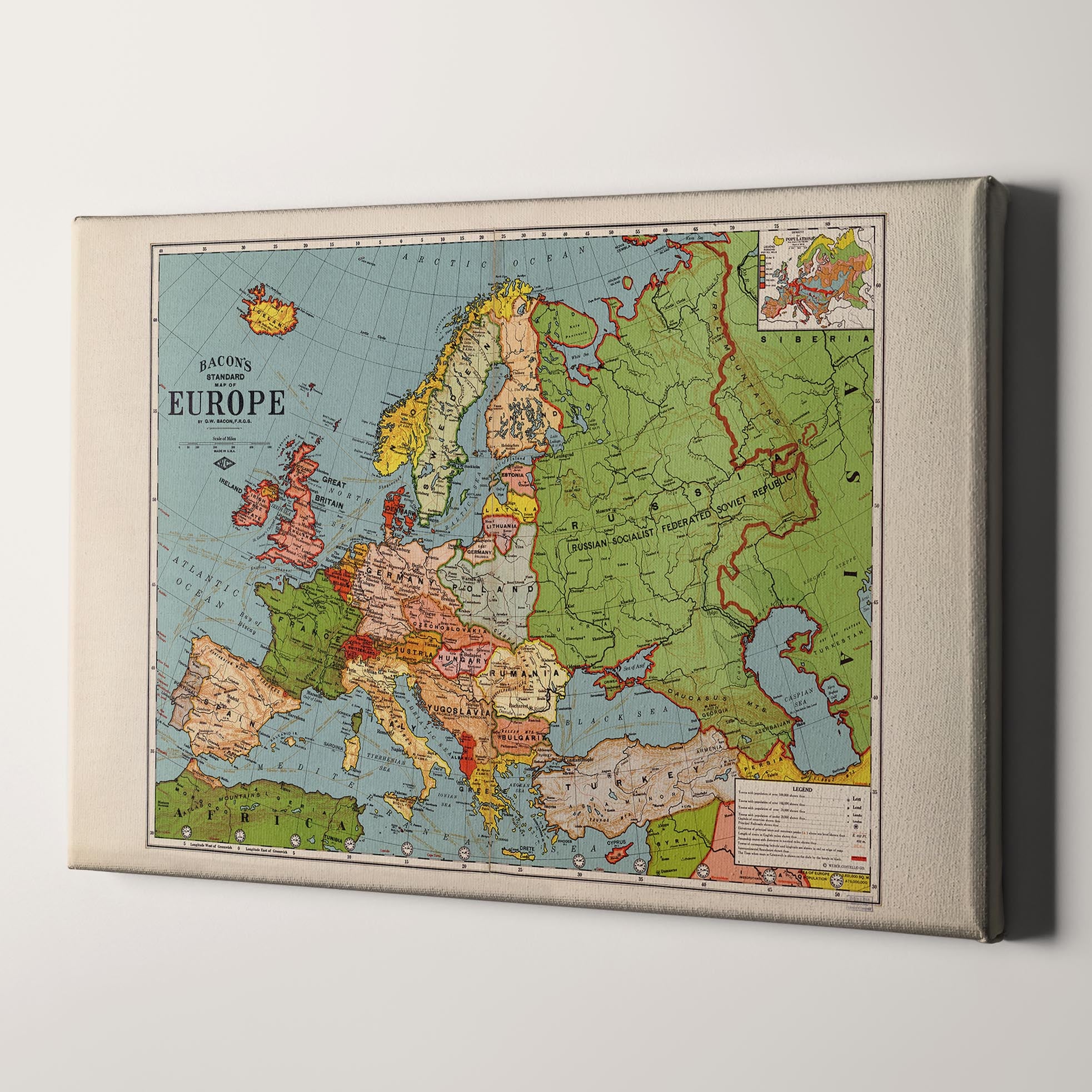 European Map 1925 Bacon's Standard Map of Europe 1925 Canvas Wall Art Prints – Big Canvas ...