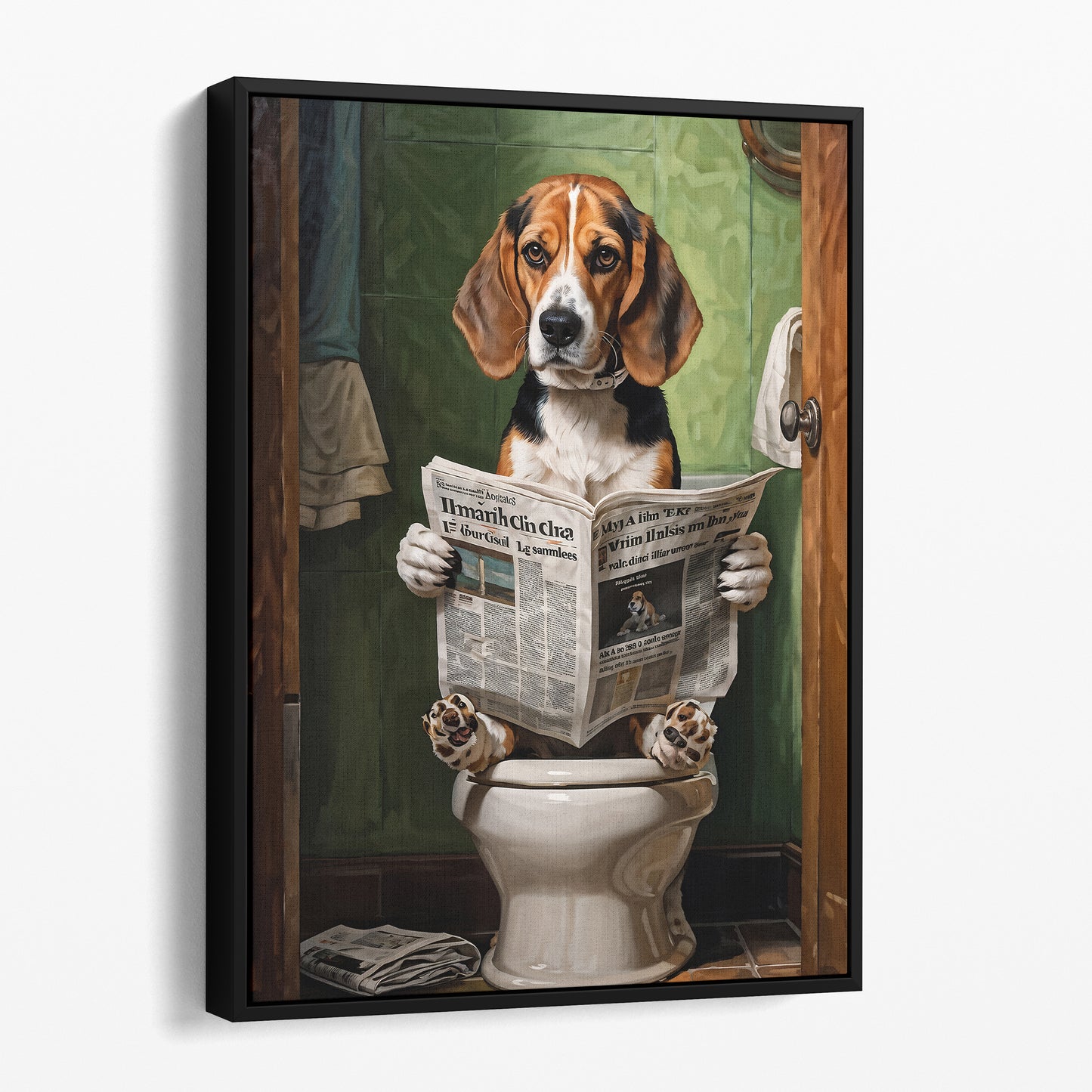 Beagle Reading The Newspaper On The Toilet