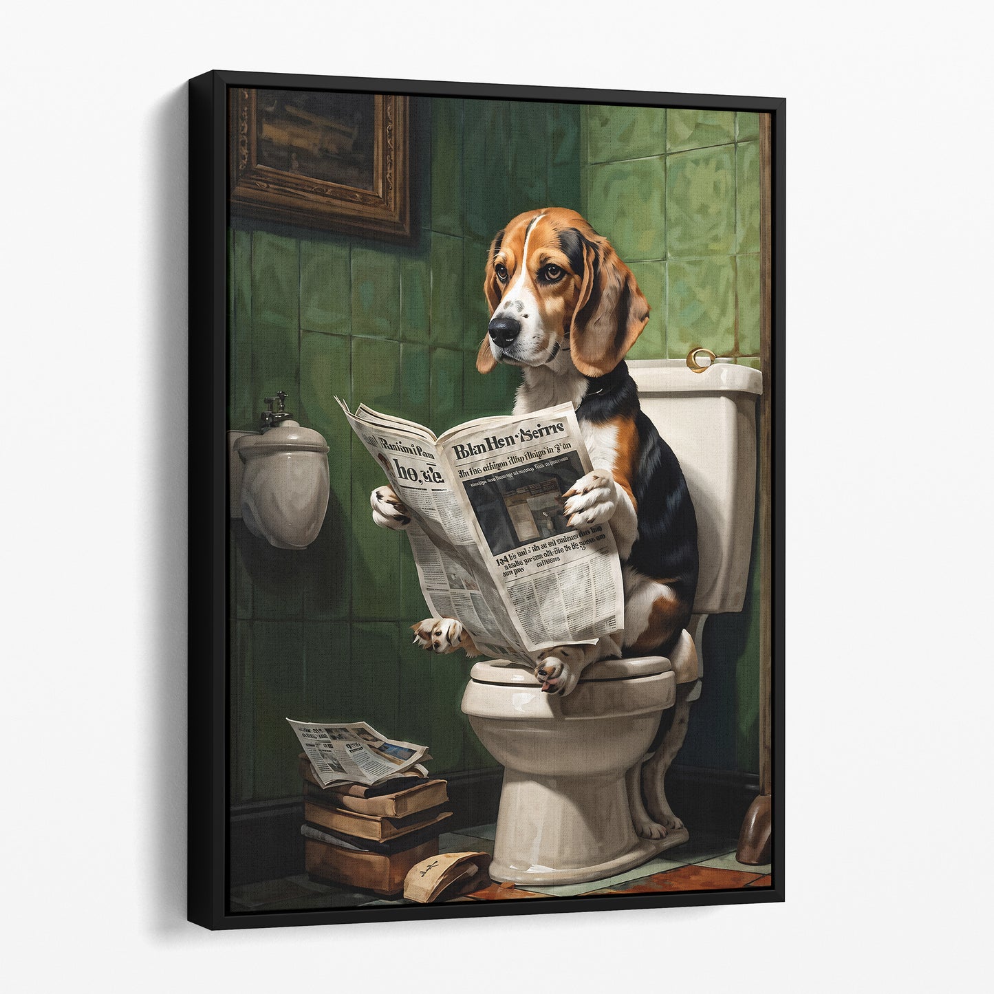 Beagle Reading A Newspaper On The Toilet