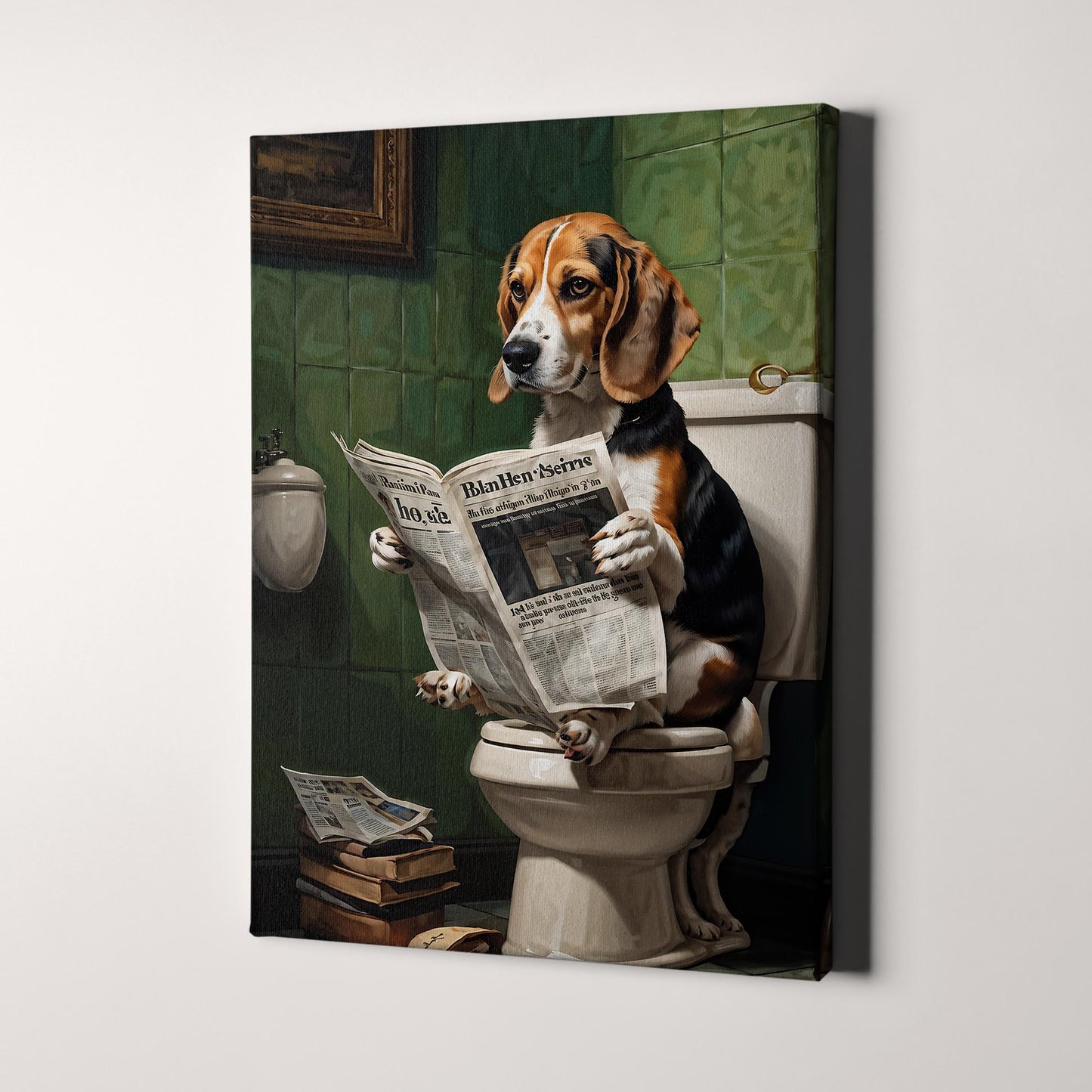 Beagle Reading A Newspaper On The Toilet