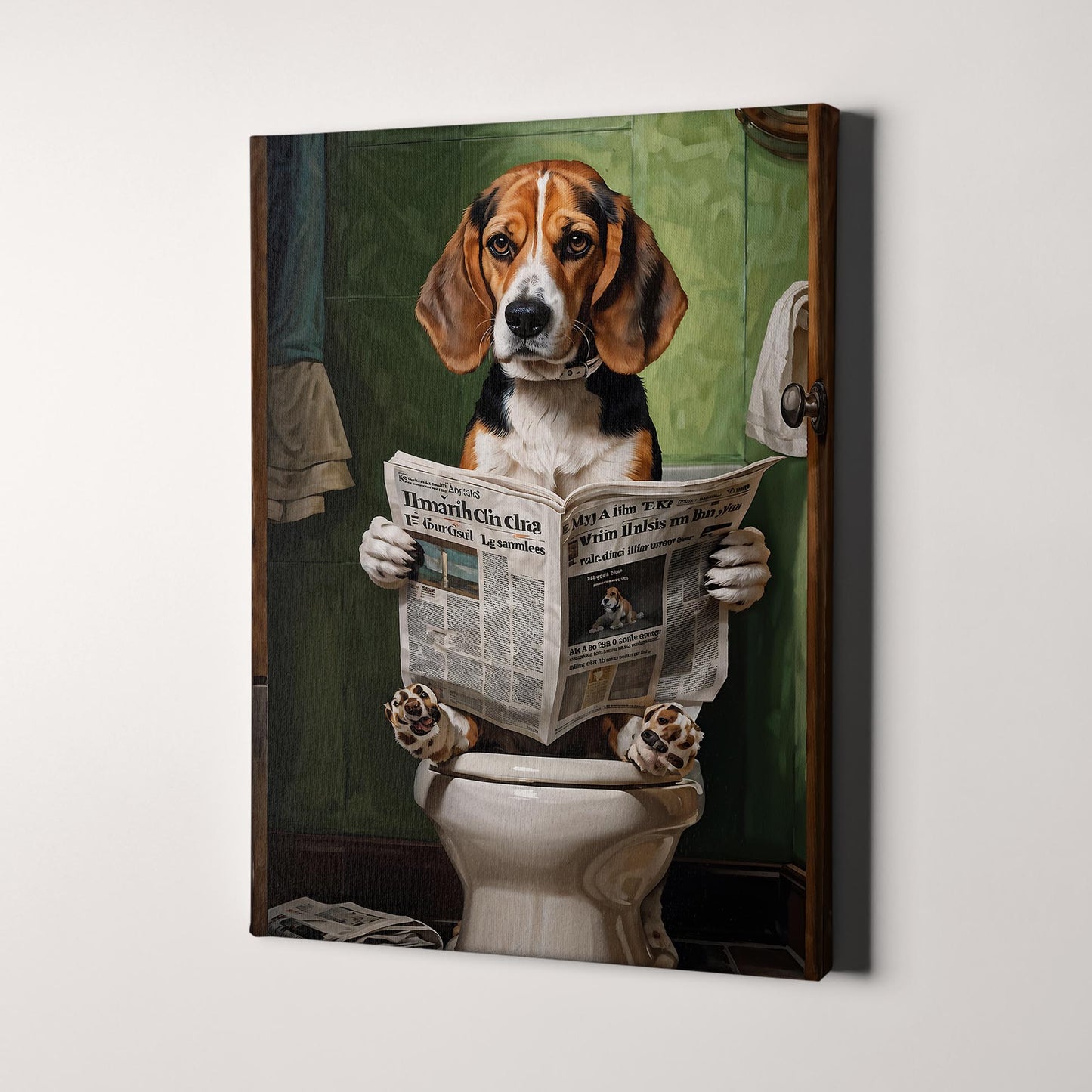 Beagle Reading The Newspaper On The Toilet