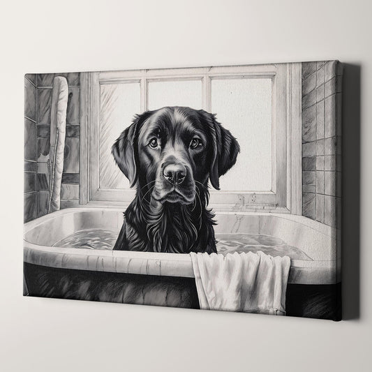 Black Labrador Retriever In The Bathtub