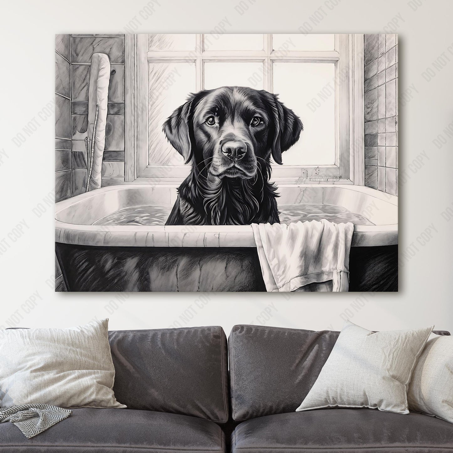 Black Labrador Retriever In The Bathtub