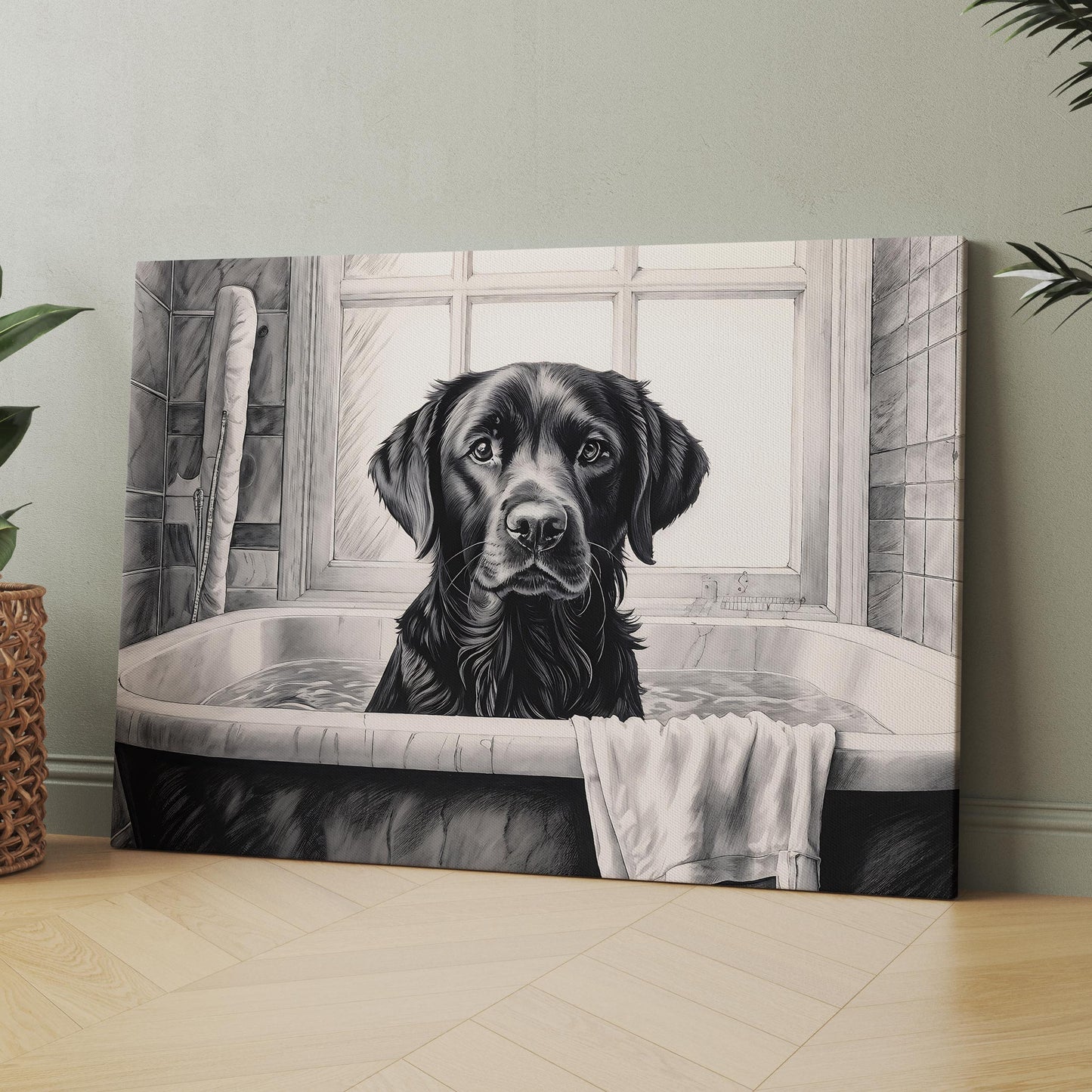 Black Labrador Retriever In The Bathtub