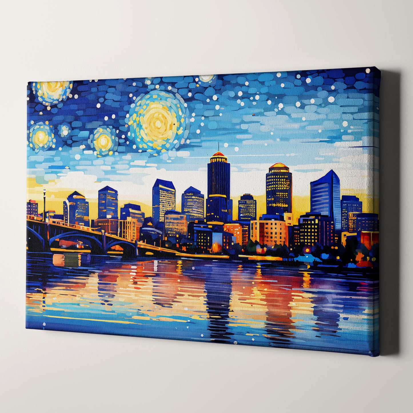 Boston City Skyline as Van Gogh Starry Night