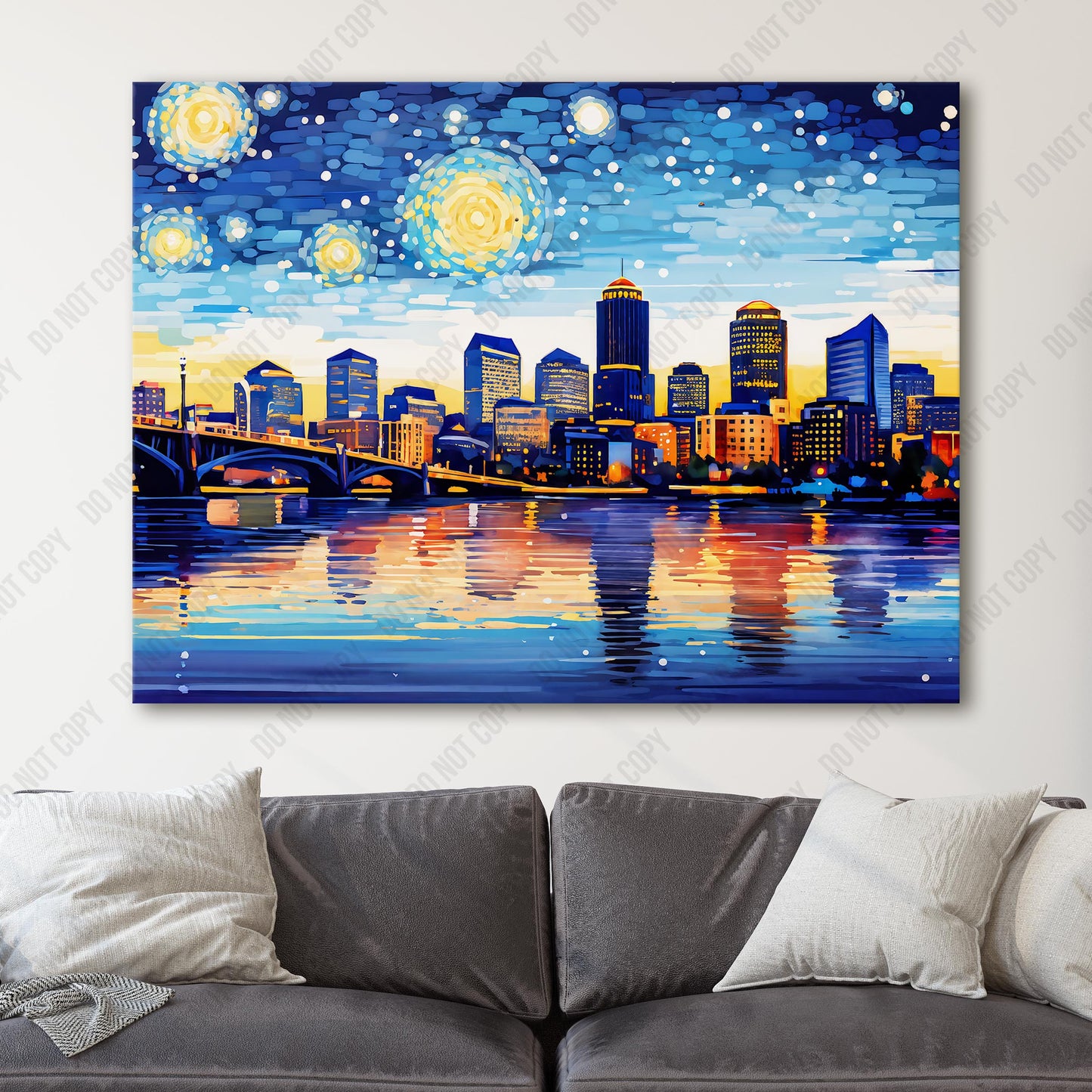 Boston City Skyline as Van Gogh Starry Night