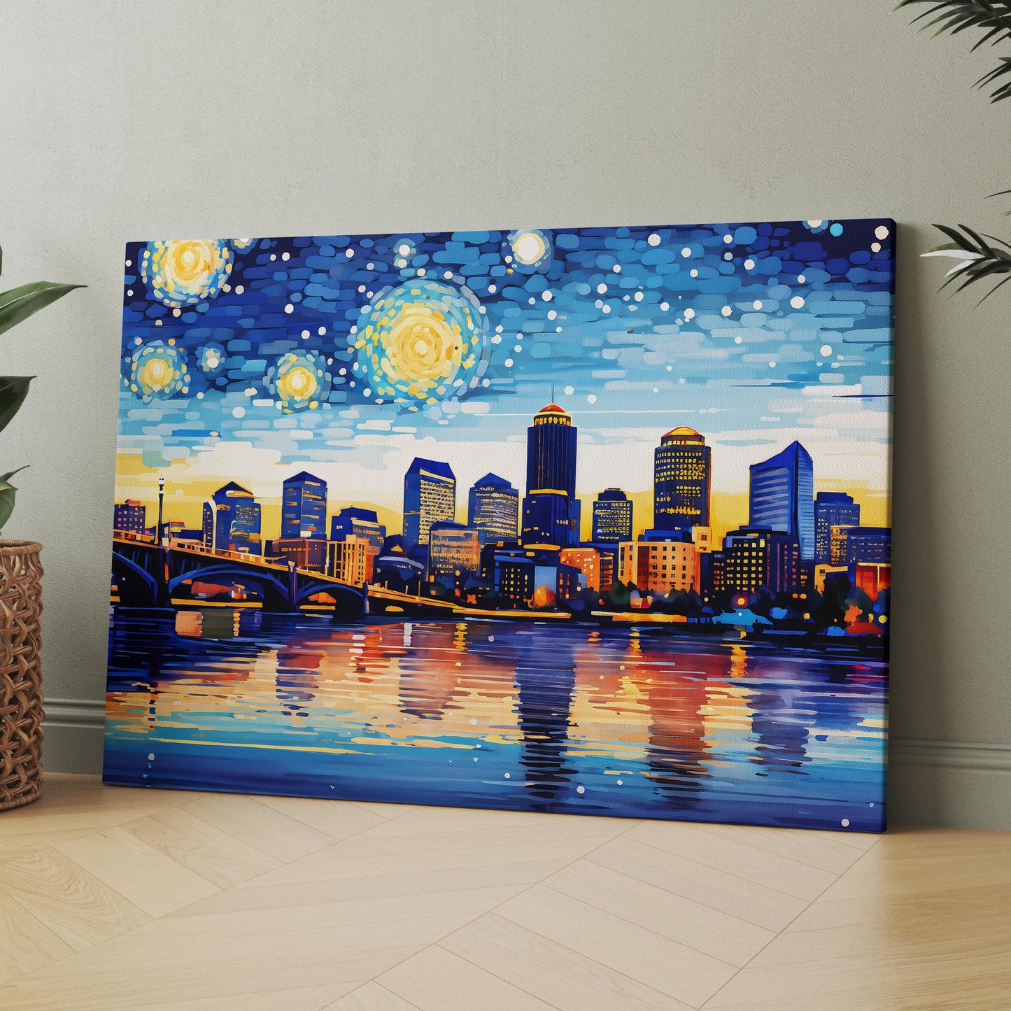 Boston City Skyline as Van Gogh Starry Night