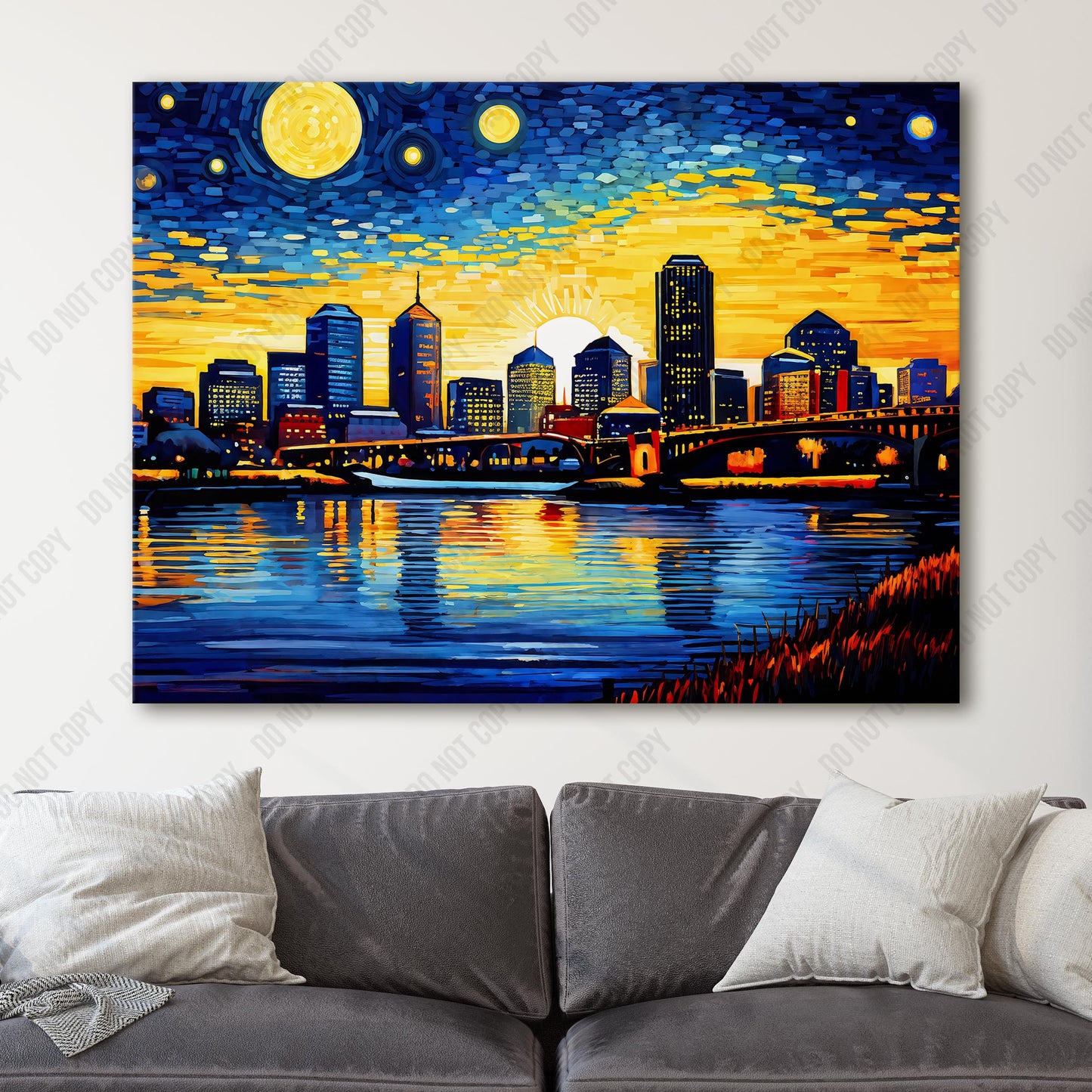 Boston Skyline as Van Gogh Starry Night