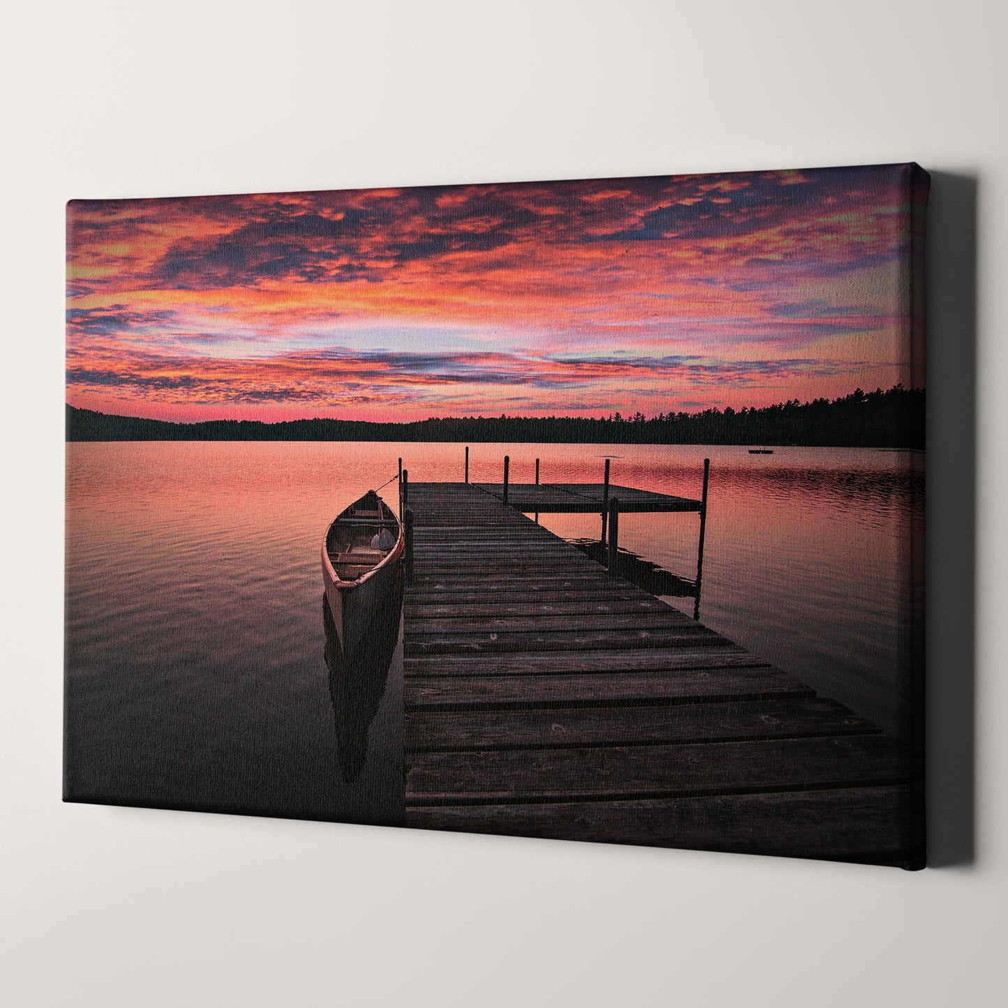 Canoe On Lake In Adirondack Mountains