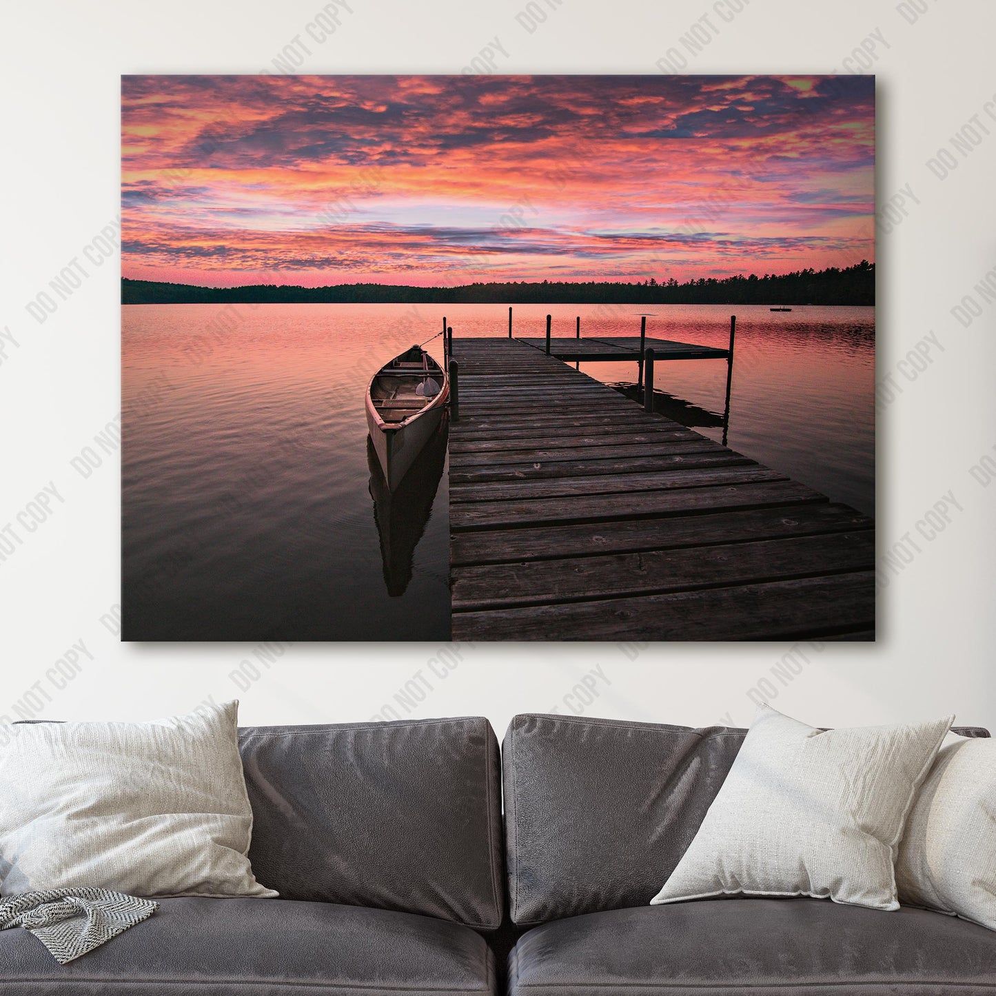 Canoe On Lake In Adirondack Mountains