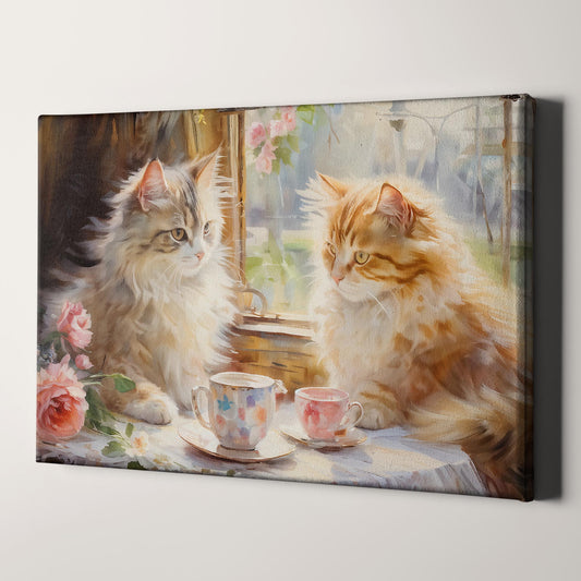 Cats Having Tea - Impressionist Style