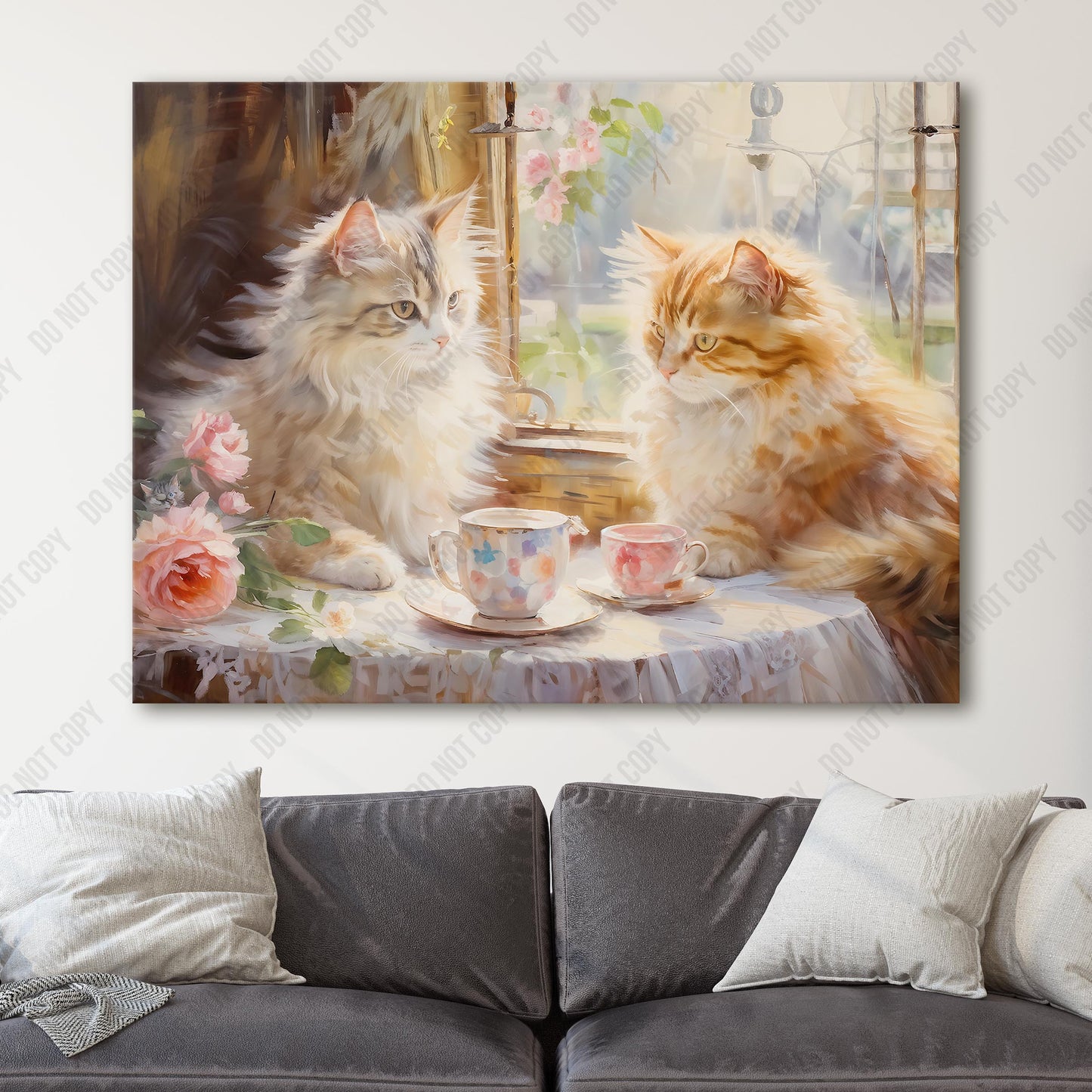 Cats Having Tea - Impressionist Style