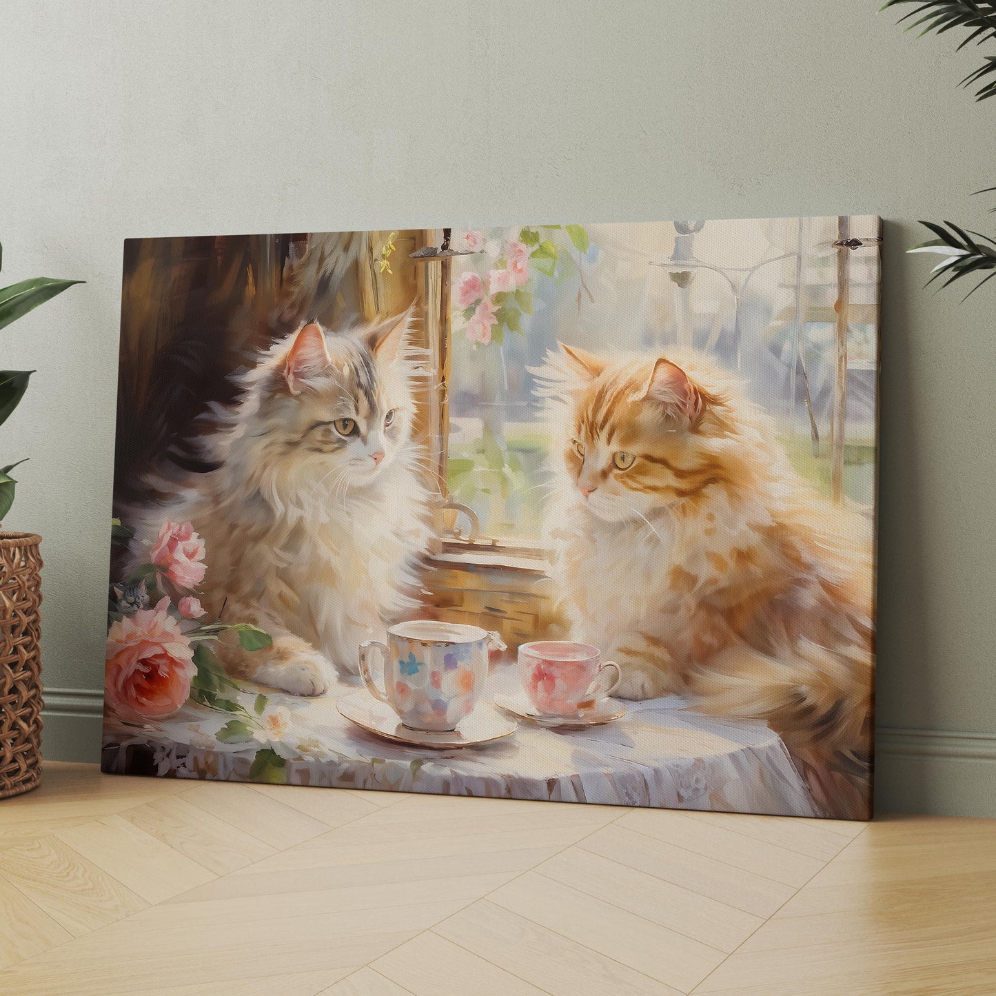 Cats Having Tea - Impressionist Style