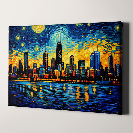 Chicago City Skyline as Van Gogh Starry Night