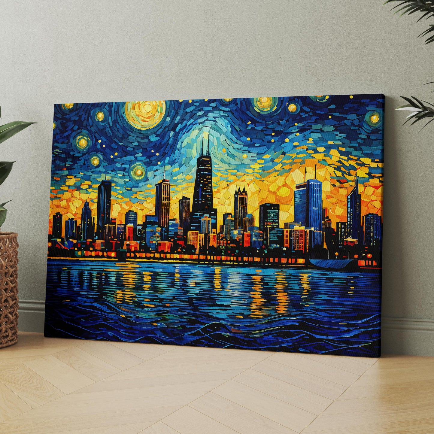 Chicago City Skyline as Van Gogh Starry Night