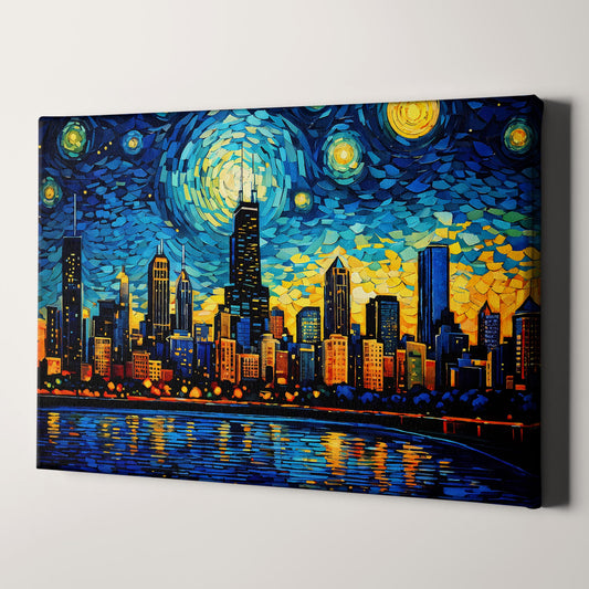 Chicago Skyline as Van Gogh Starry Night