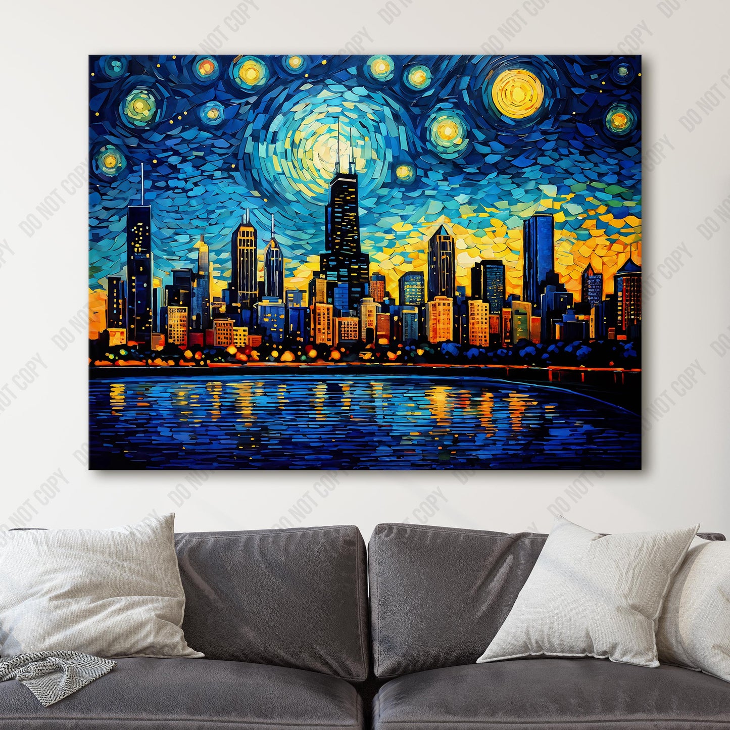 Chicago Skyline as Van Gogh Starry Night