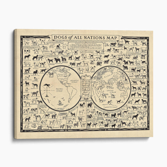 Dog Breeds of the World, 1935 Dogs of All Nations Map