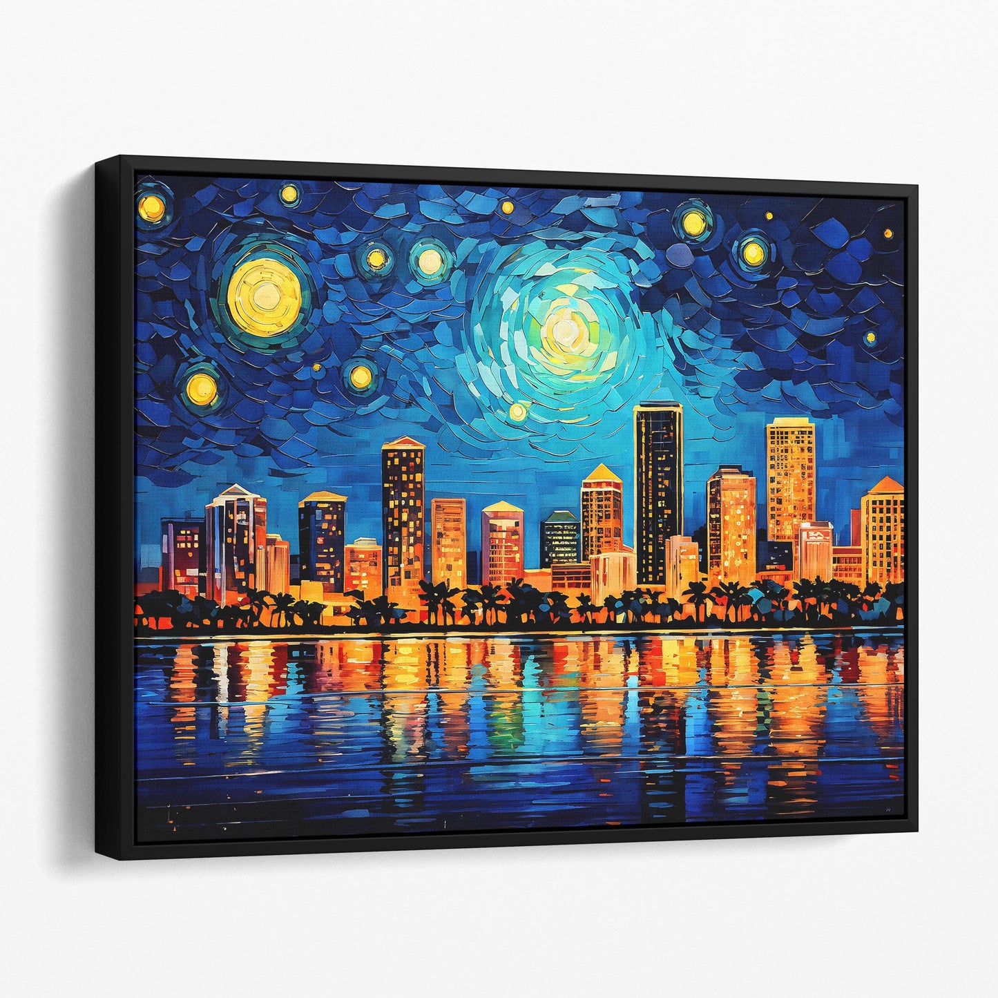 Miami City Skyline as Van Gogh Starry Night