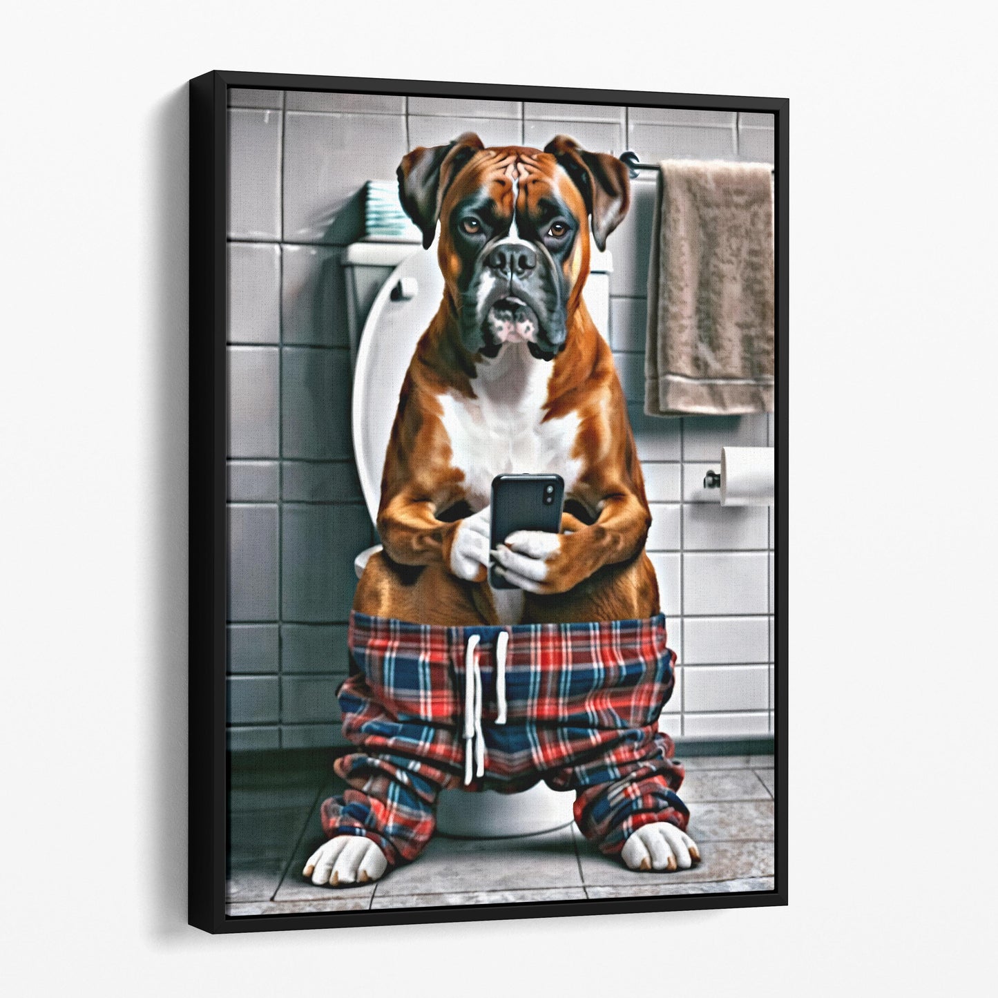 Boxer on Phone on the Toilet