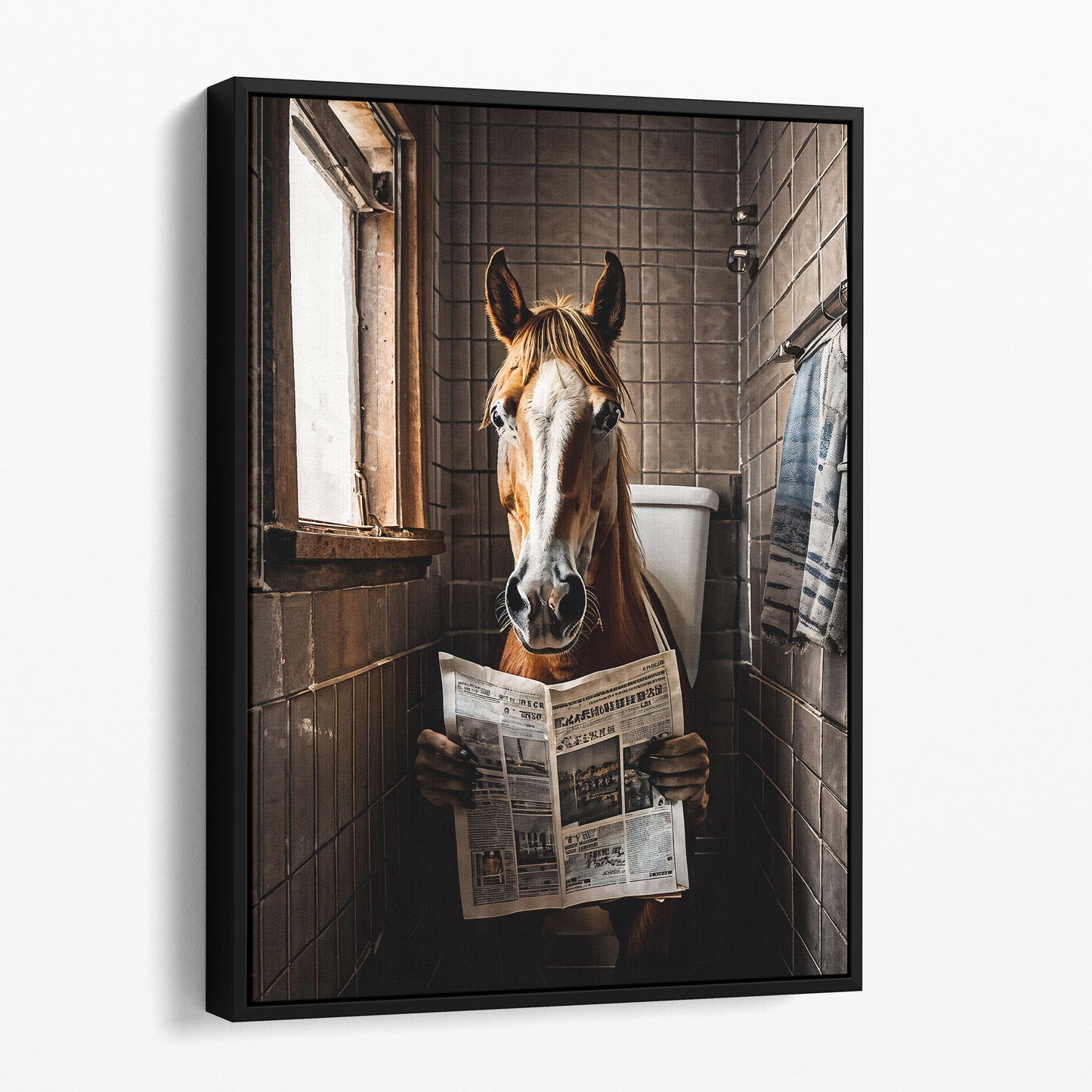 Horse Reading Newspaper On Toilet