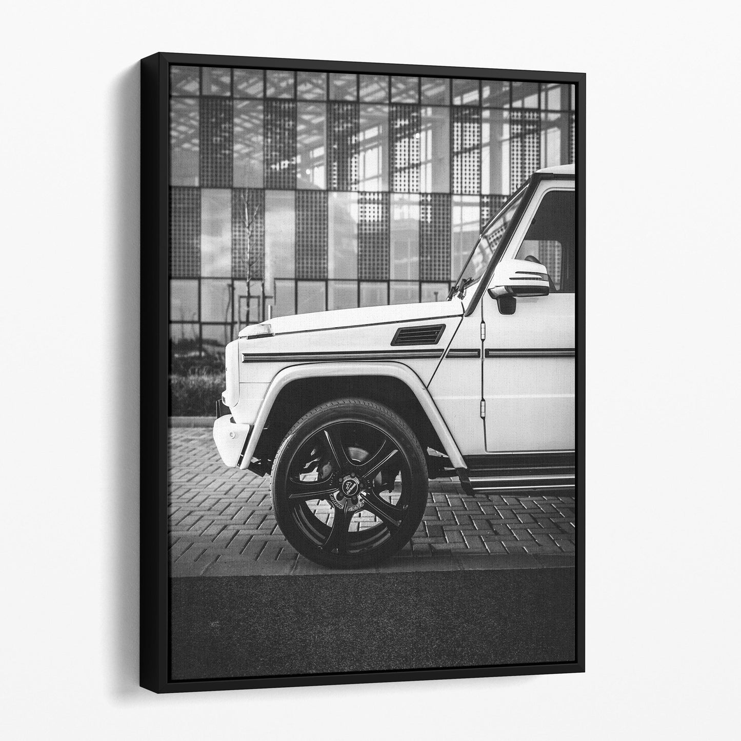 Mercedes Benz White G Wagon Front in Black & White