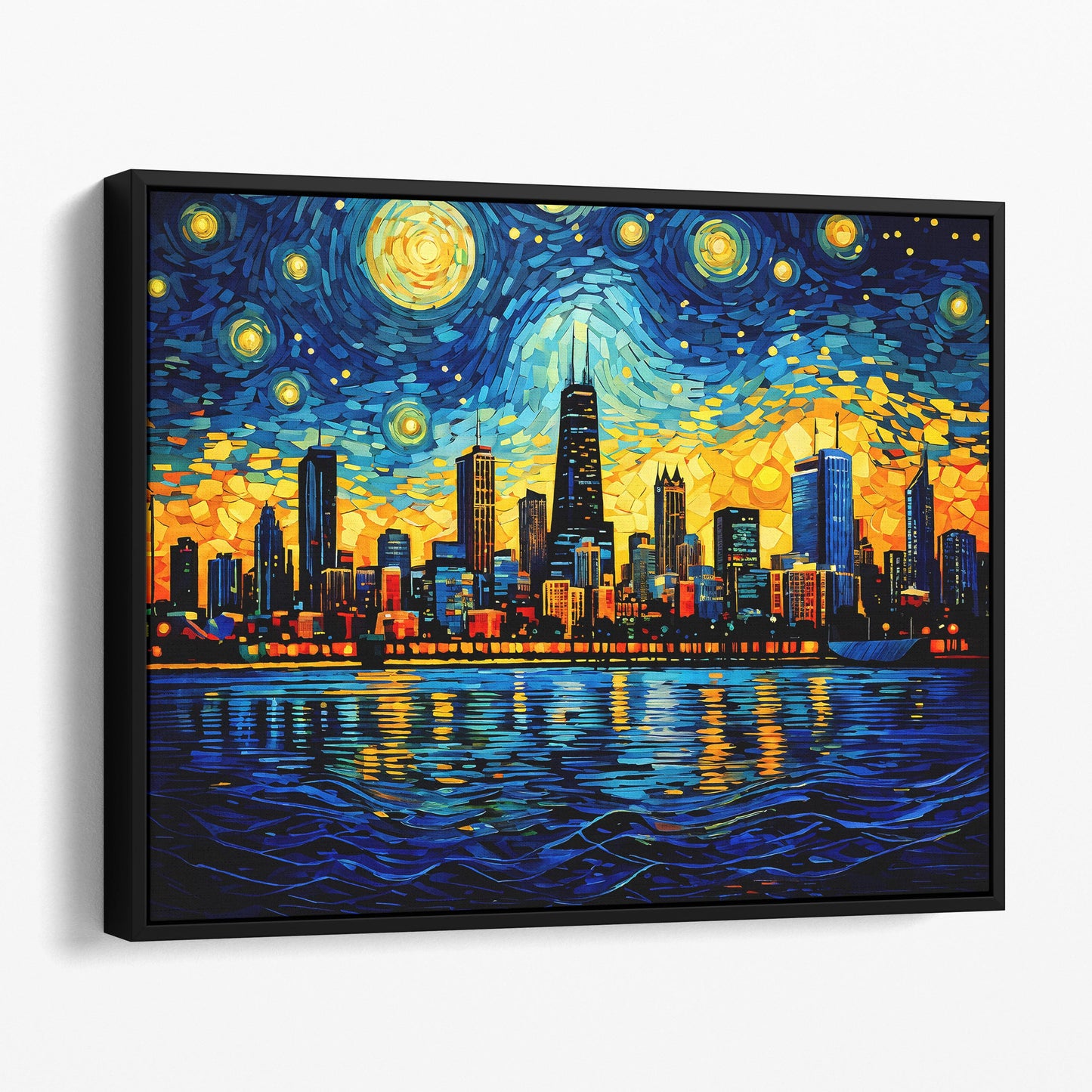 Chicago City Skyline as Van Gogh Starry Night