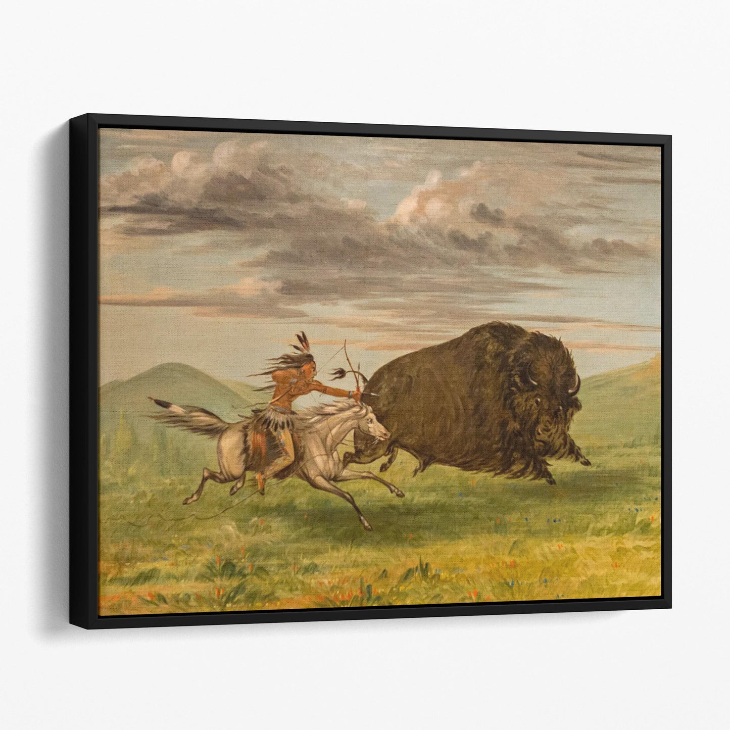 Indian Killing Buffalo with Bow and Arrow by George Catlin