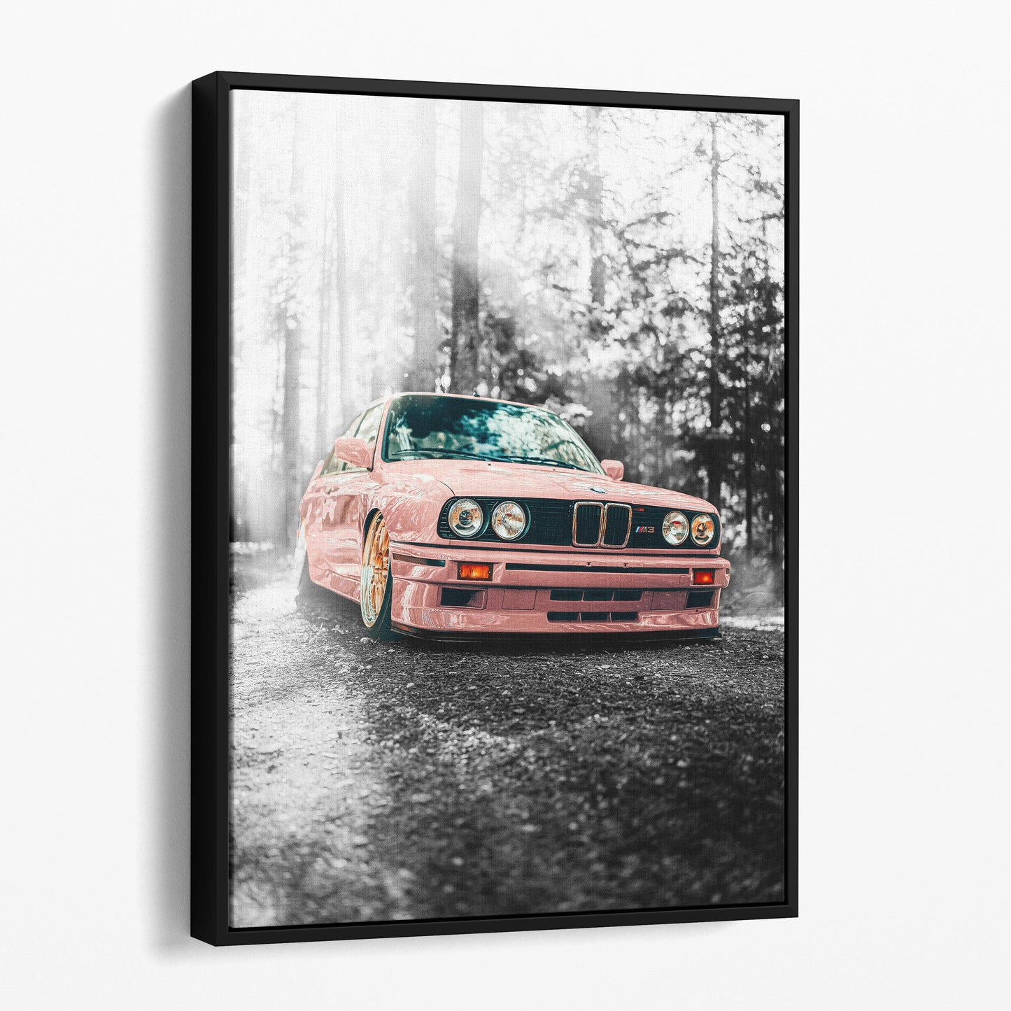 Vintage Pink BMW on Black & White